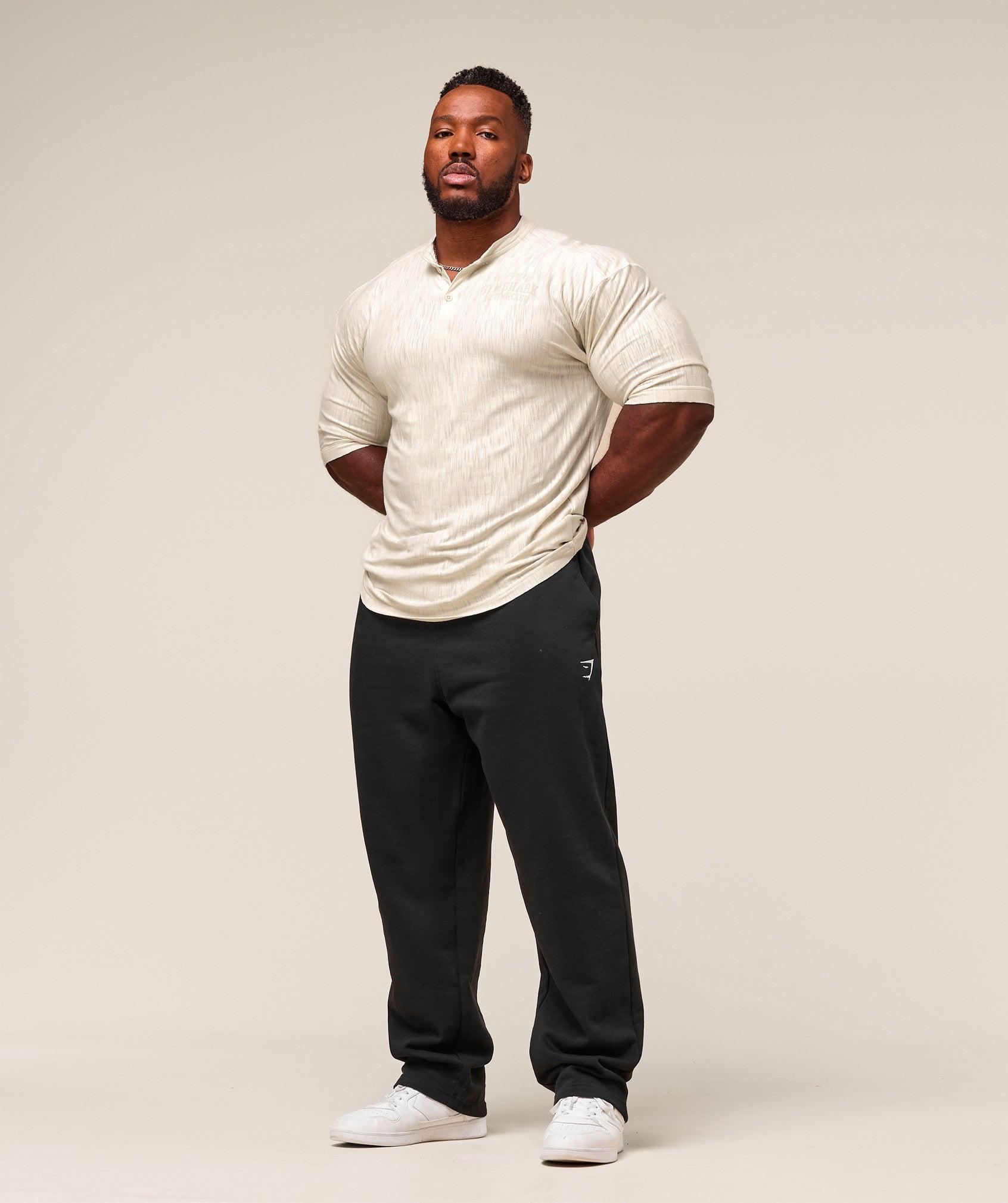 Gymshark Lightweight Slub Textured 3/4 Henley - Oat White Male Product Image