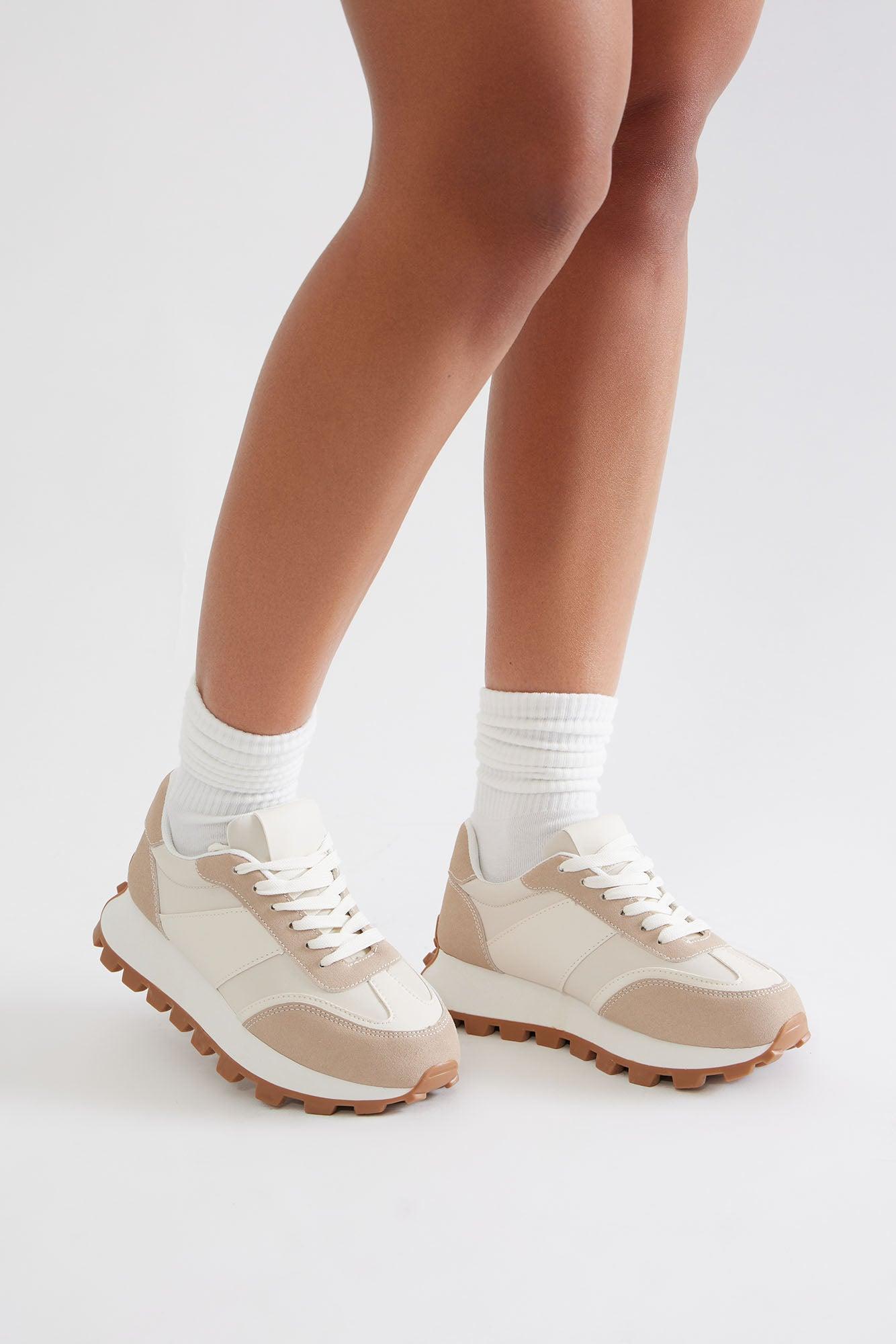 Cam Lace Up Sneakers - Beige Product Image
