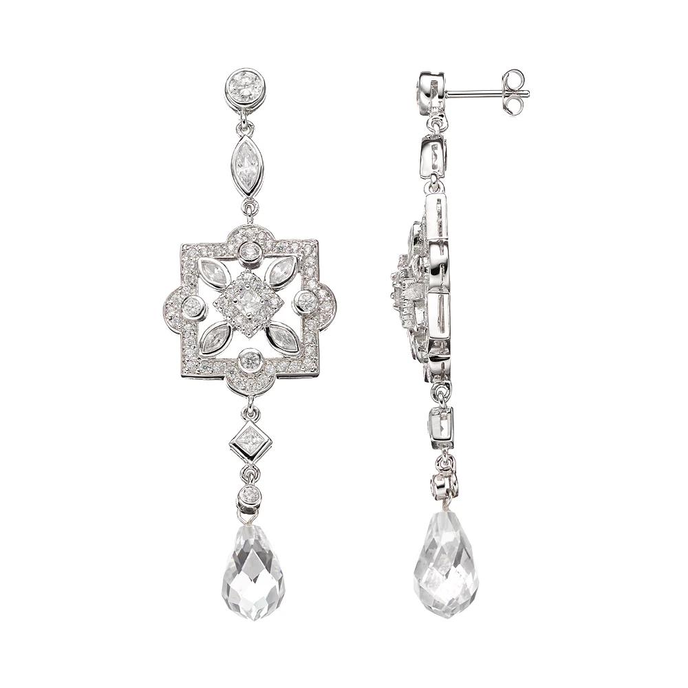 Sophie Miller Cubic Zirconia Sterling Silver Drop Earrings, Womens, White Product Image