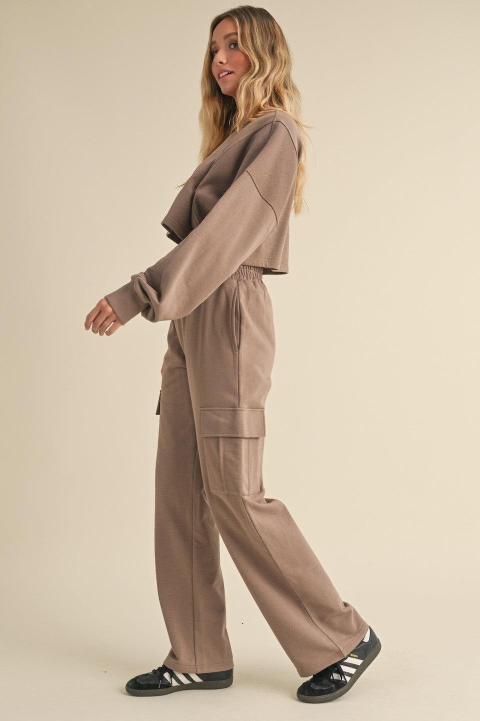Oversized Crop Sweatshirt and Cargo Sweatpants Set Product Image