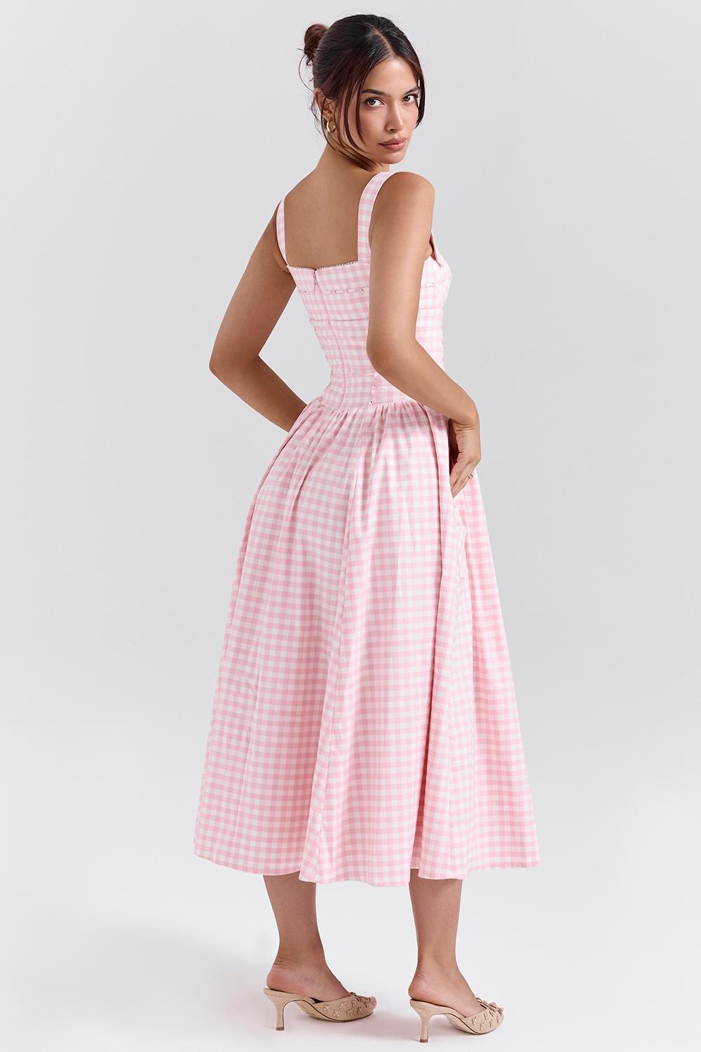 Vivien  strawberry shortcake gingham midi sundress Product Image