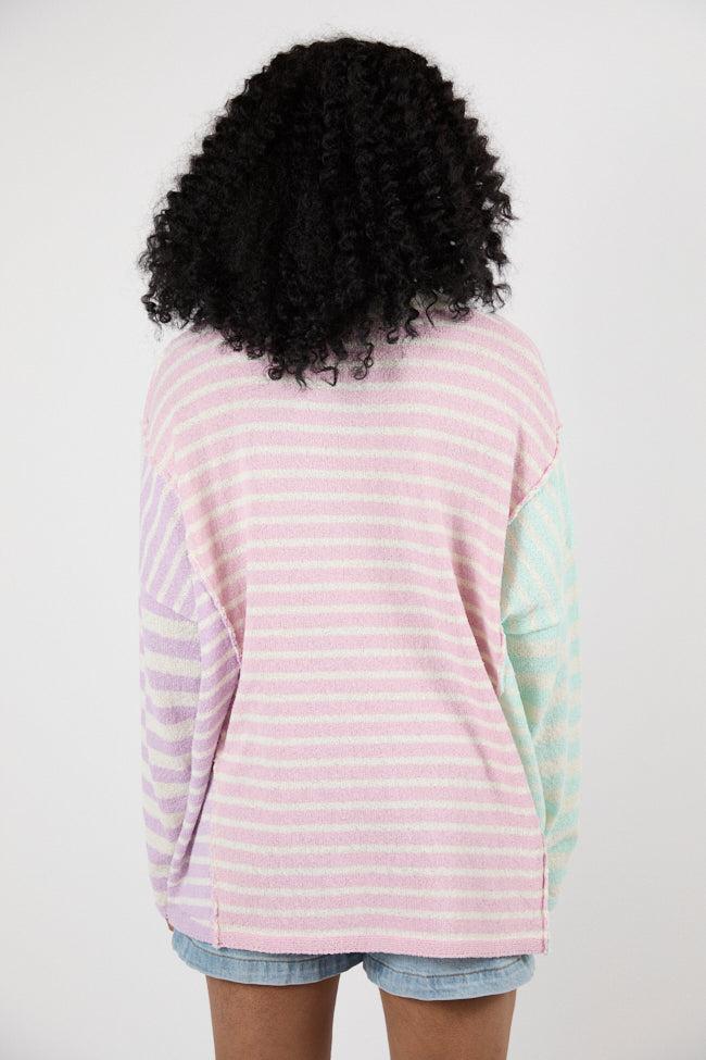 Kind Hearts Colorblock Mint/Pink/Purple Multi Stripe Sweater FINAL SALE Product Image