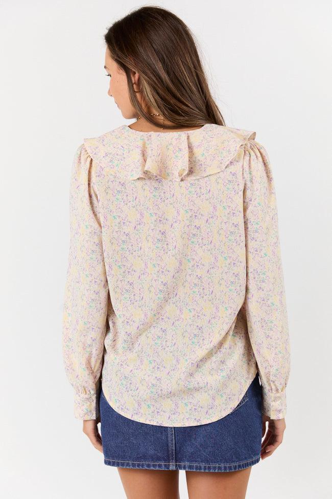Floral Mirage Ruffle Trim Pastel Blouse FINAL SALE Product Image