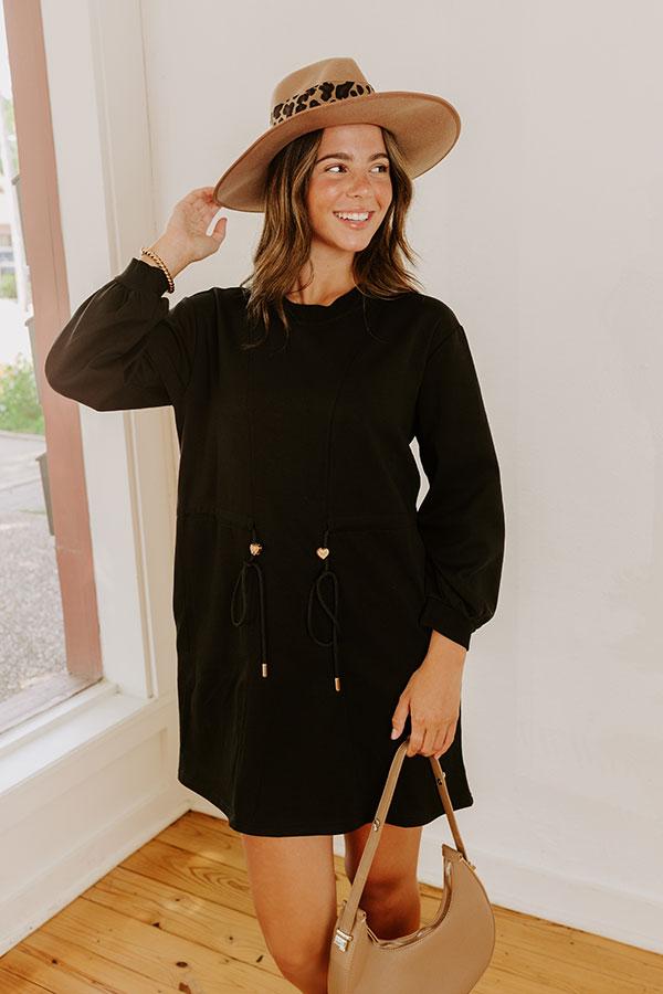 Latte Run Drawstring Mini Dress in Black Product Image