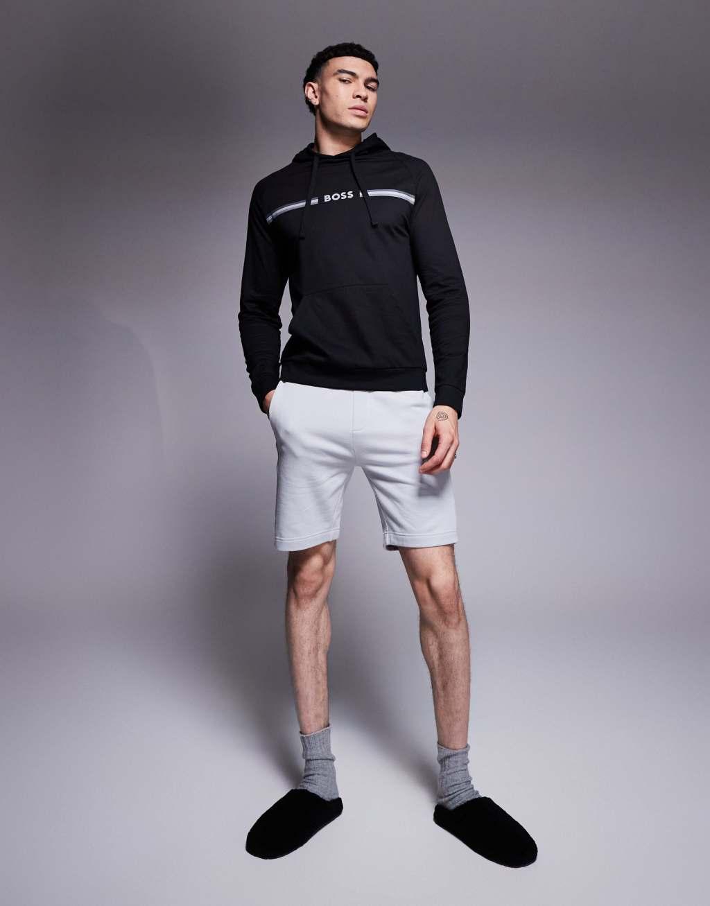 BOSS Bodywear Authentic stripe logo hoodie regular fit in black Product Image