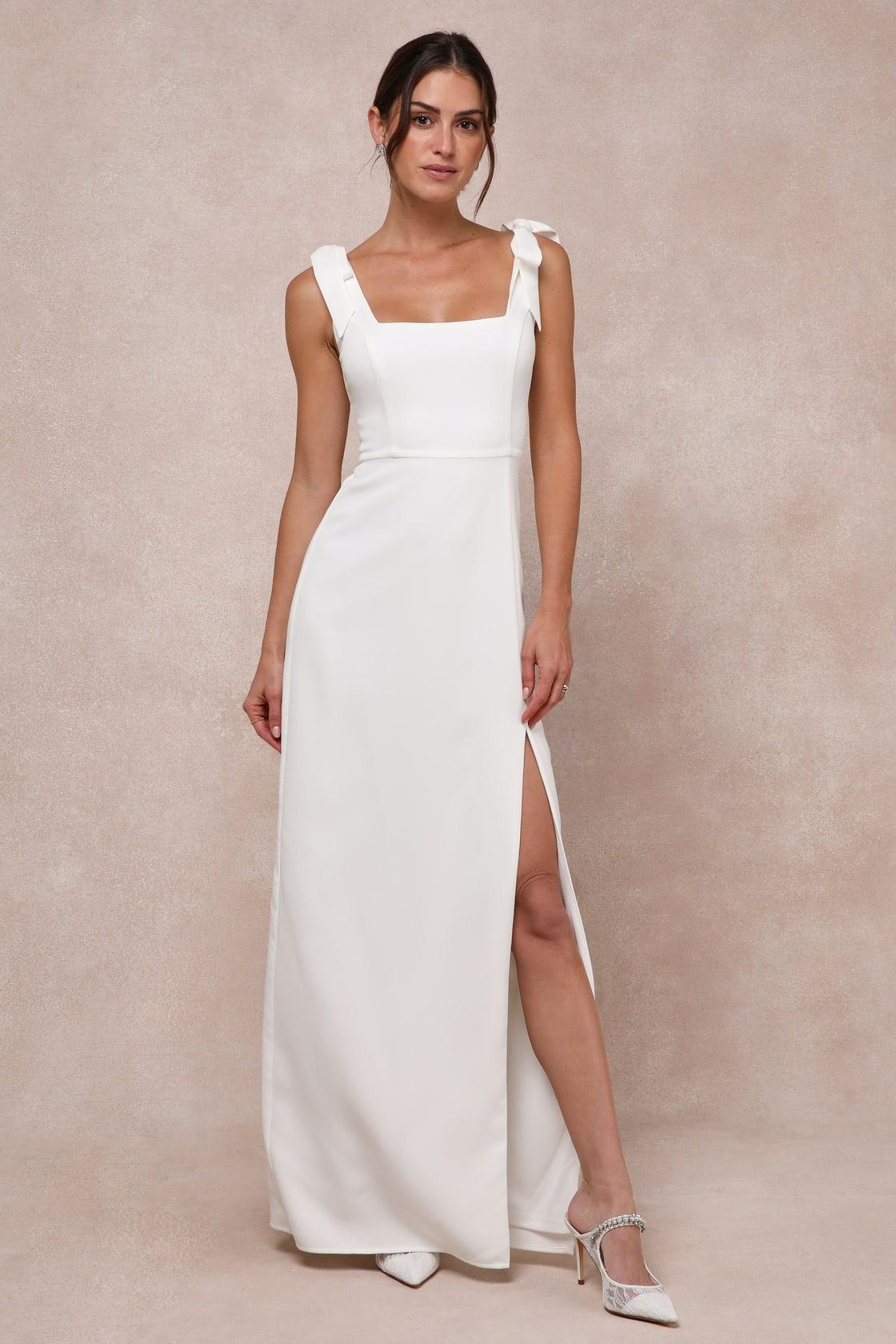 Your Sweetie White Tie-Strap Column Maxi Dress Product Image