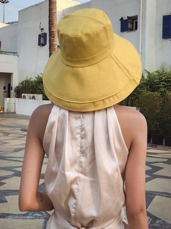 Casual Solid Sun-Protection Large Wide Brim Bucket Hat Product Image