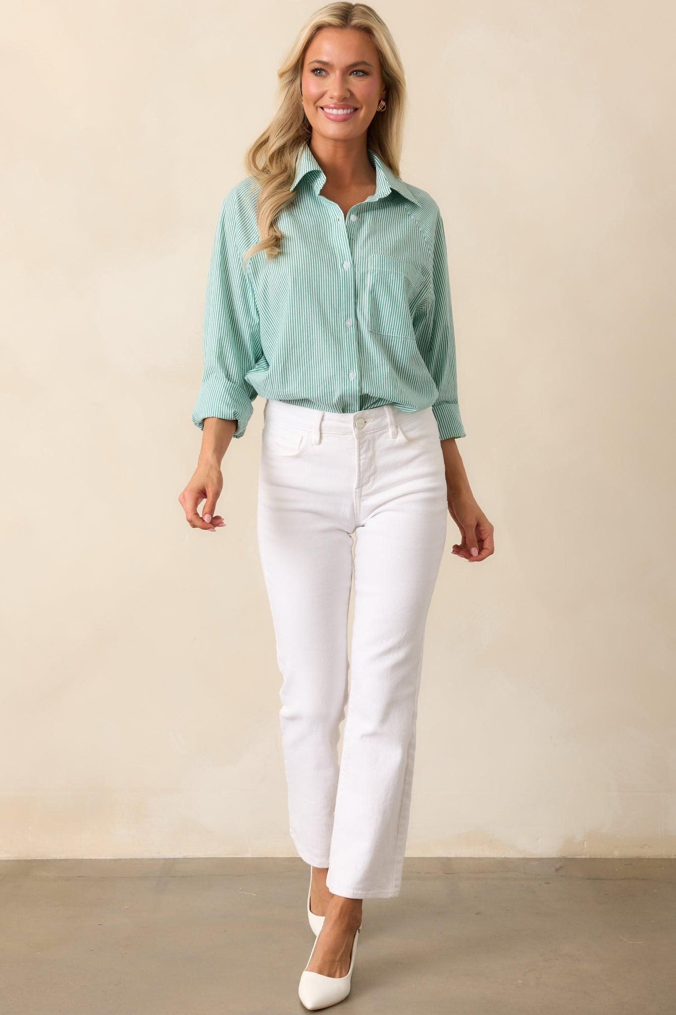 Over You Again White High Waisted Straight Leg Jeans Product Image