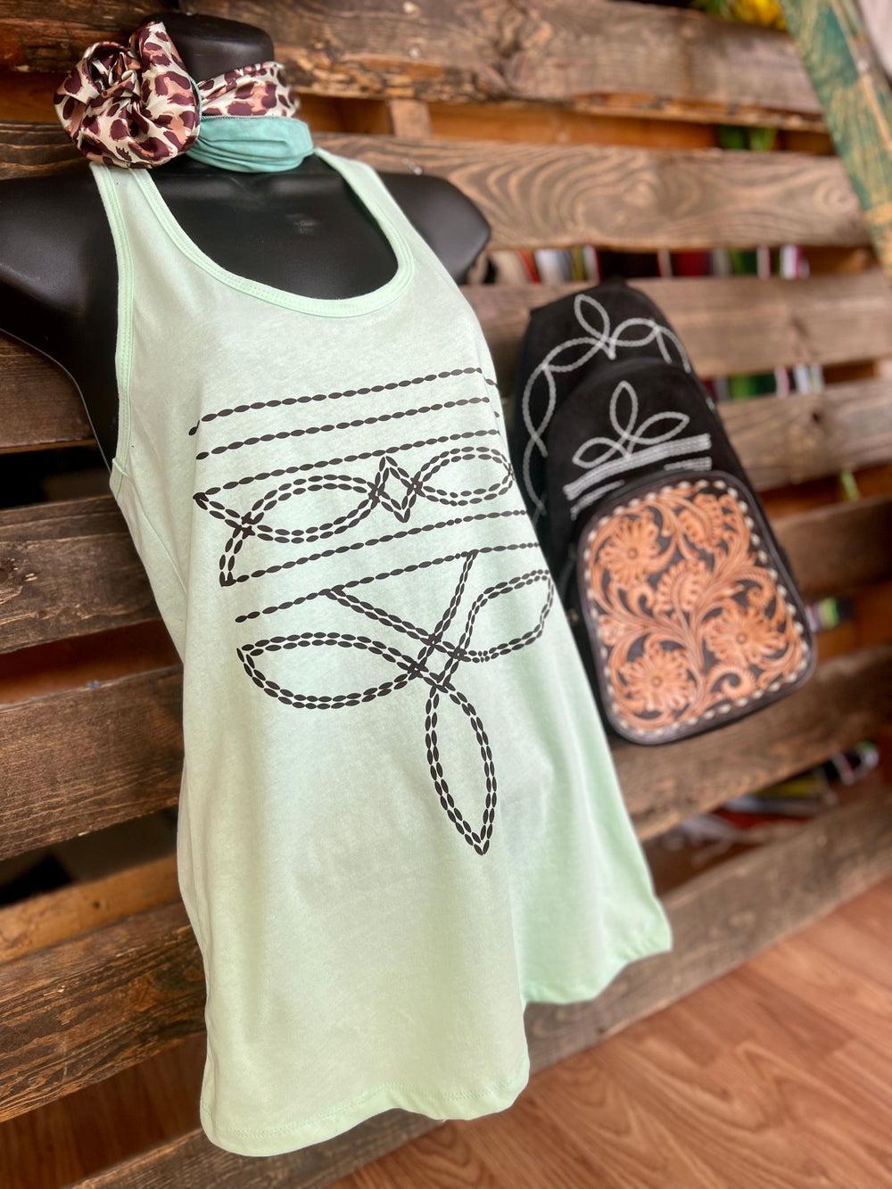 Mint Western Boot Stitch Graphic Racerback Tank* Product Image