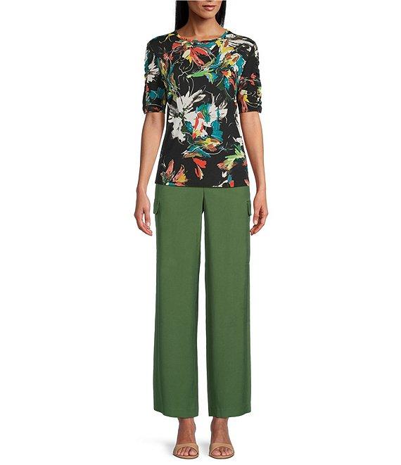 Investments Petite Size Knit Floral Garden Gestures Elbow Length Sleeve Crew Neck Top Product Image