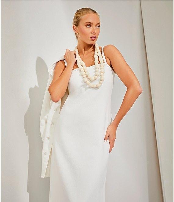 Le' AL.X Denim Square Neck Spaghetti Strap Back Split Hem Column Coordinating Maxi Dress Product Image