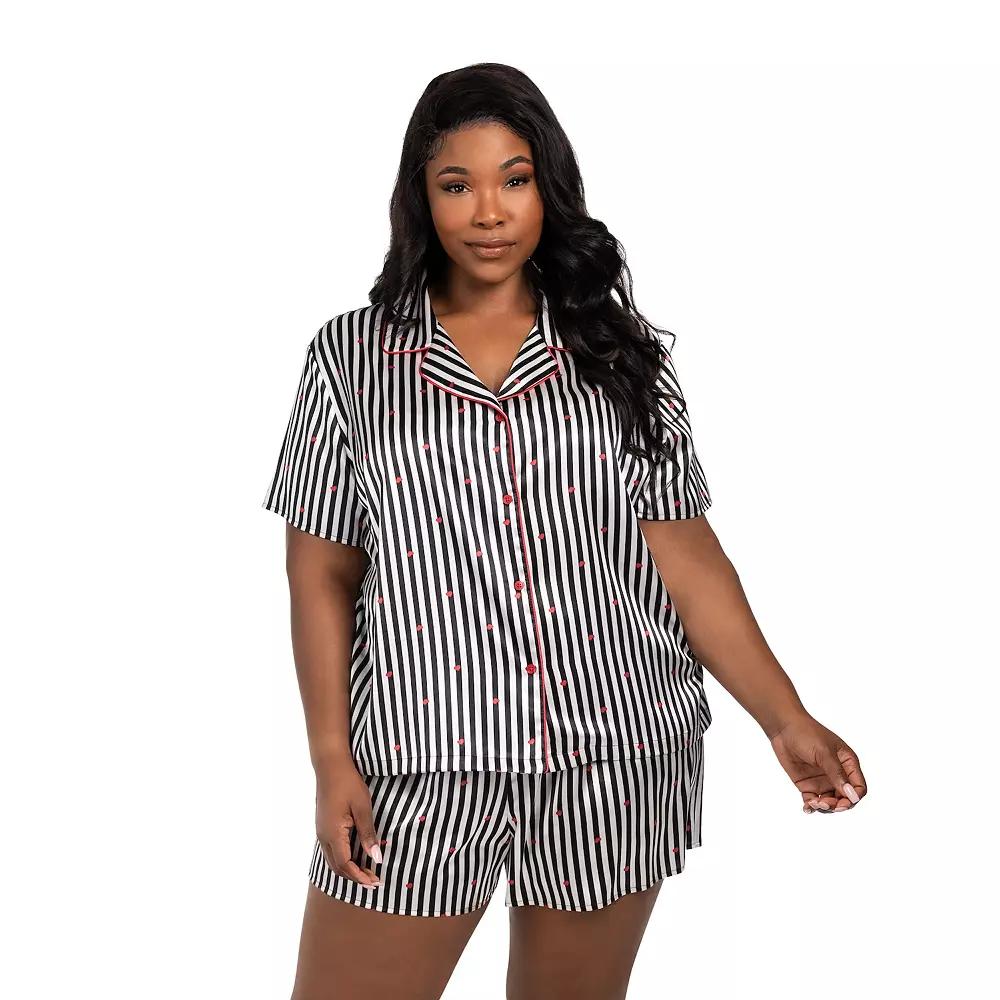 Plus Size Lilac+London 2-Piece Pajama Top & Pajama Shorts Set, Women's, Size: 1XL, Striped Hearts Product Image