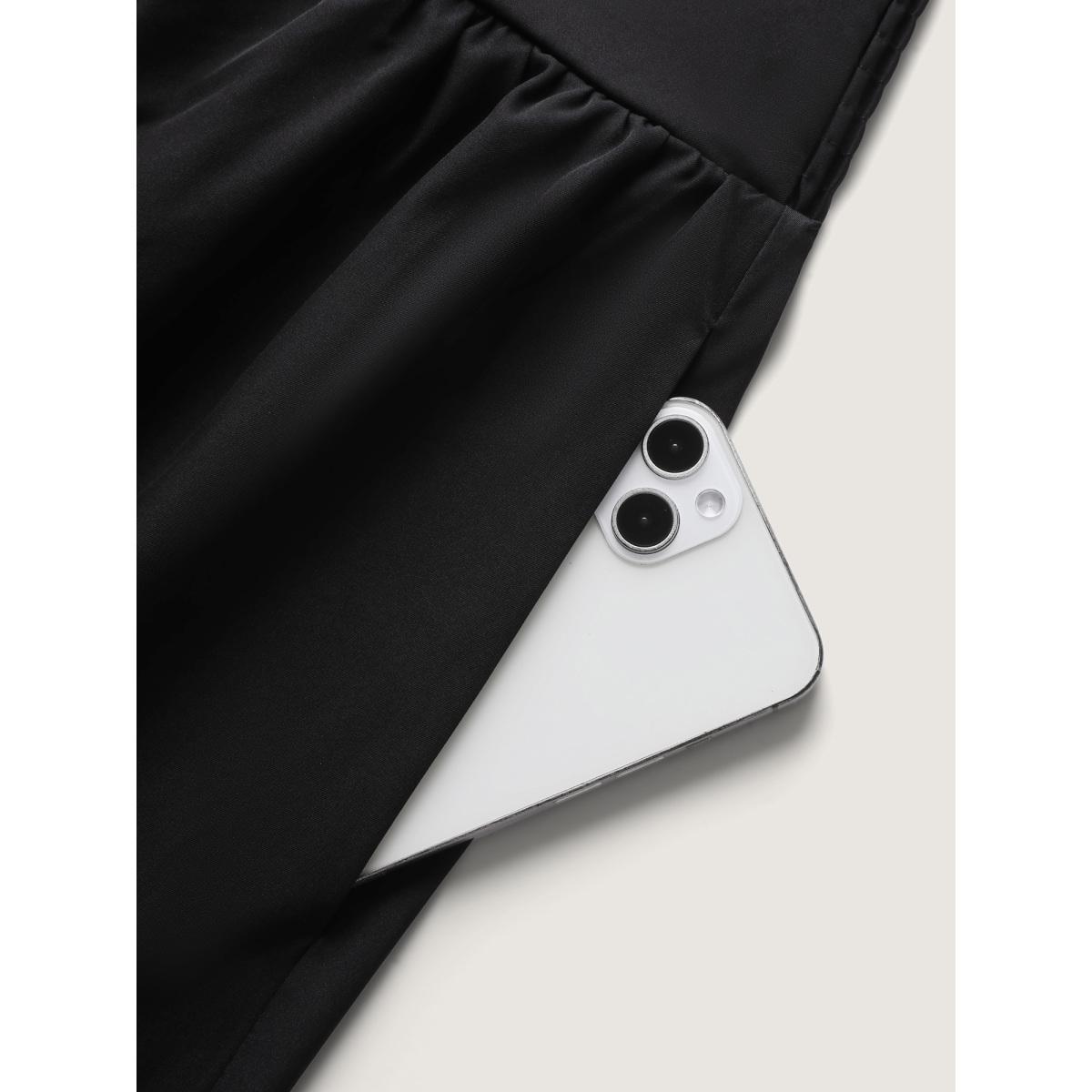 Plus Size Wide Cinched-Waist Solid Midi Skirt Women Black Timeless Gathered Low stretch Side seam pocket Elegant Skirts BloomChic 14-16/1X Product Image