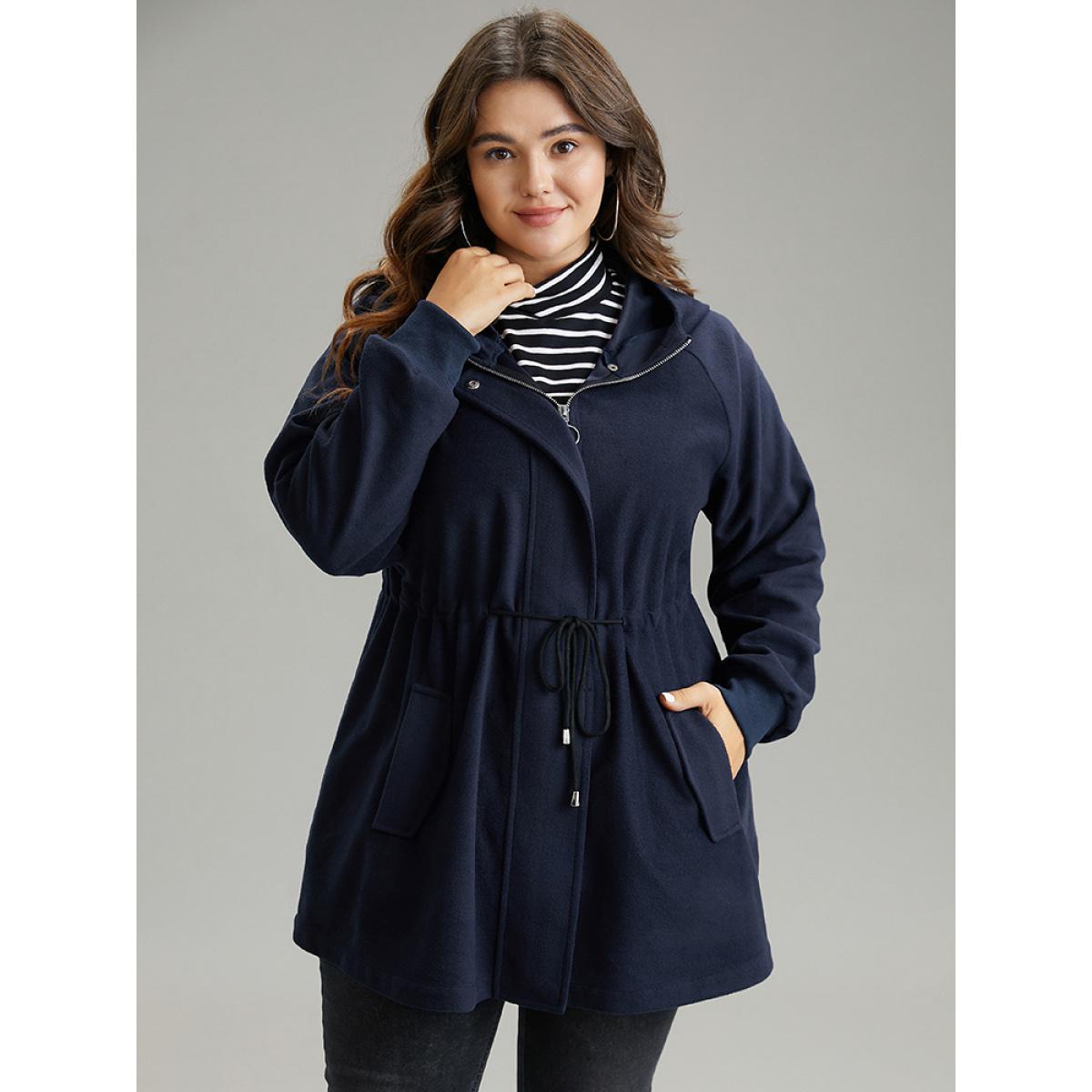 Plus Size Solid O Ring Zipper Hooded Drawstring Coat Women Indigo Casual Plain Ladies Dailywear Winter Coats BloomChic 26/4X Product Image