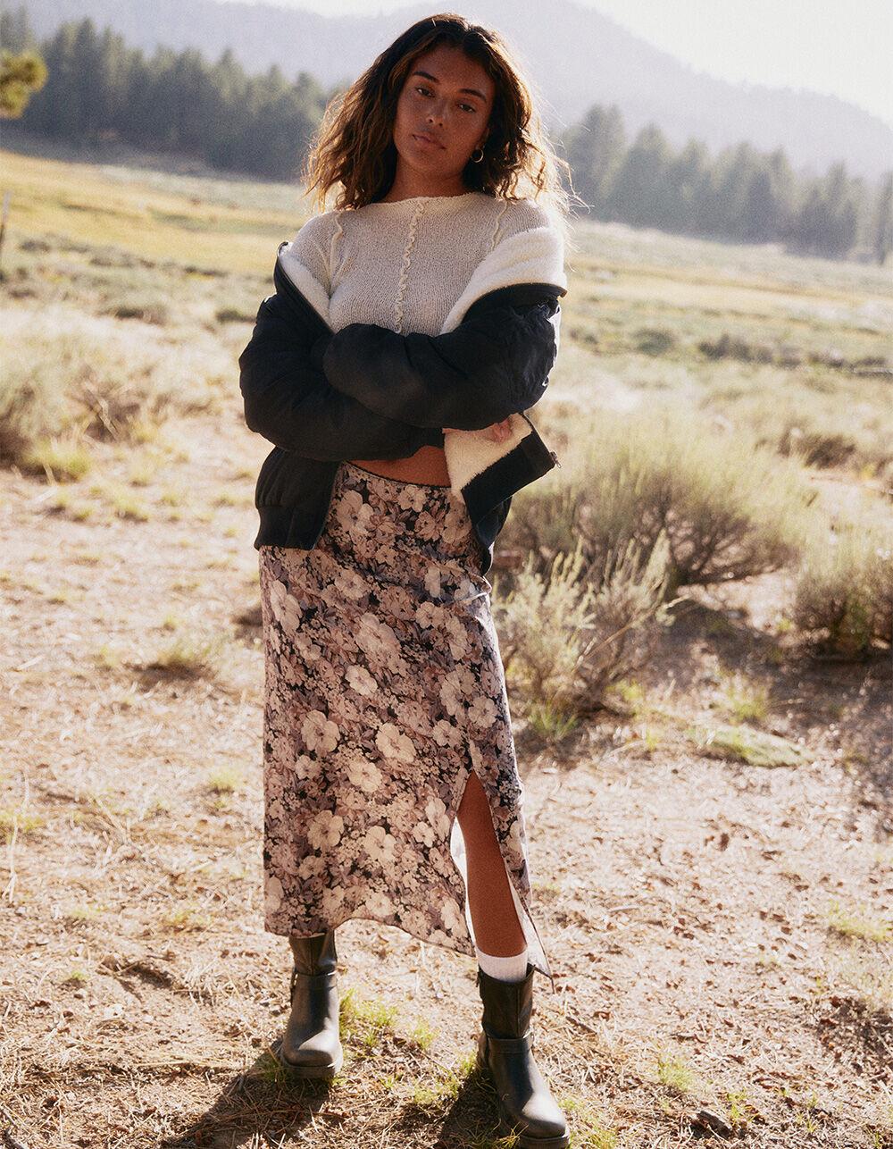 FULL TILT Low Rise Womens Maxi Skirt - BLACK COMBO Product Image