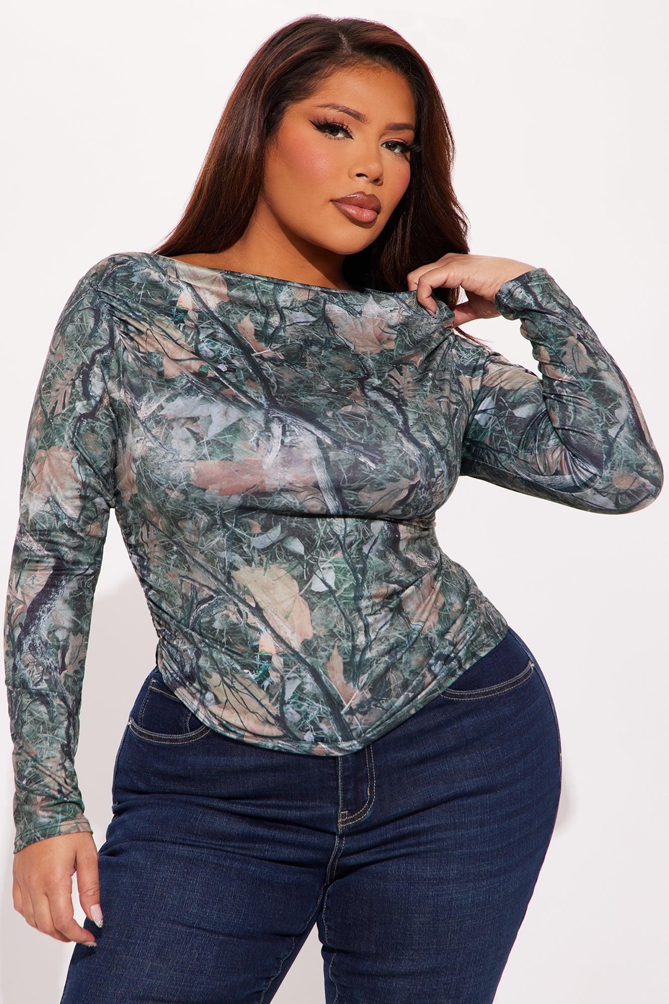In The Woods Boat Neck Camo Top - Camouflage Product Image