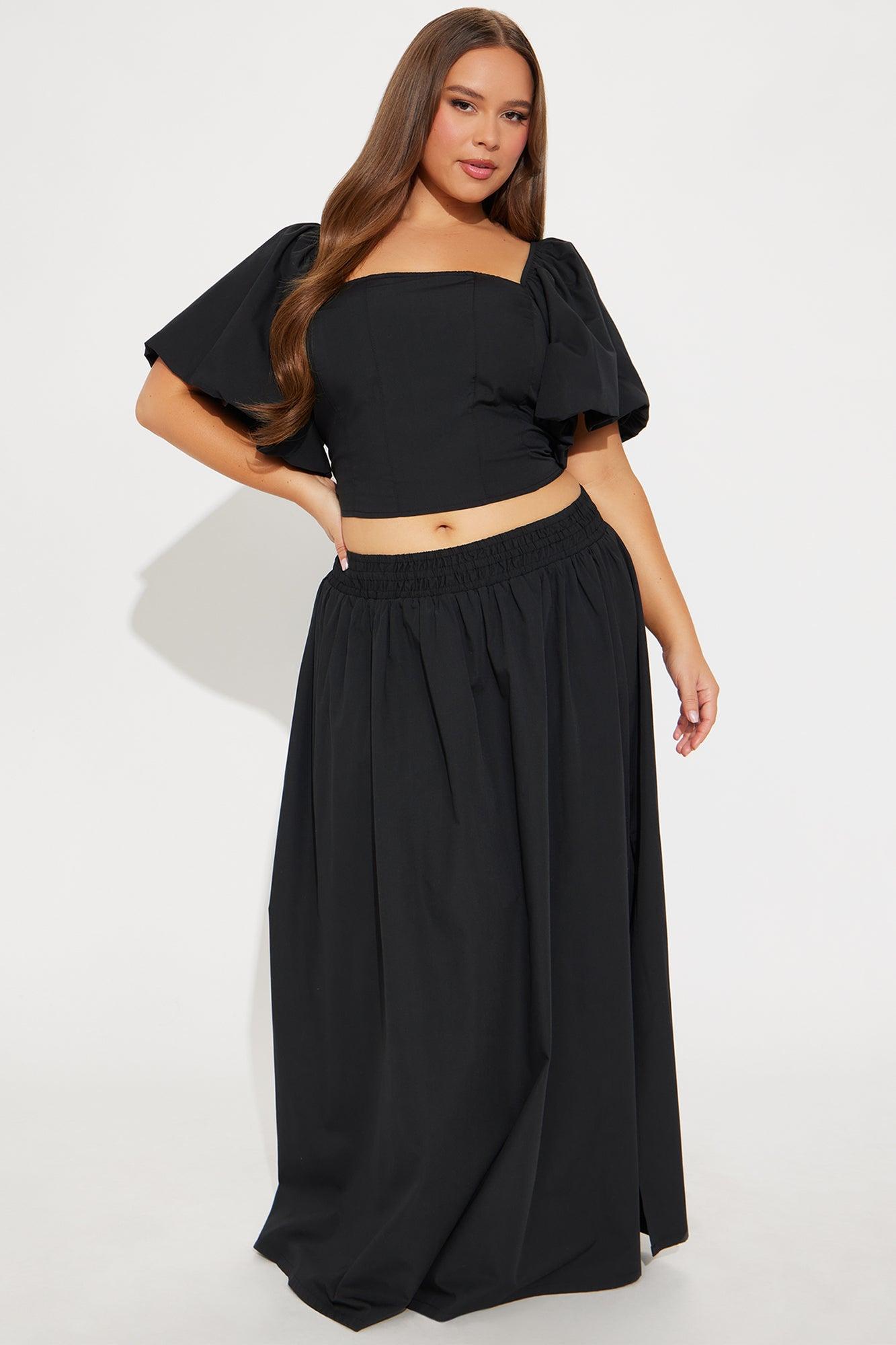 Let's Runaway Together Midi Skirt Set - Black Product Image