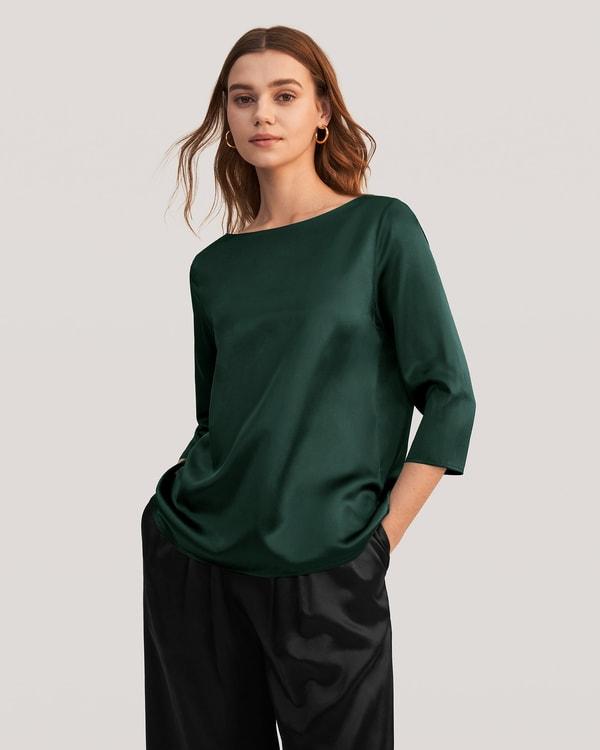 LILYSILK Casual Green Blouse | Silk Plain Business | 100 Mulberry Silk Shirt Women Soft Skin-Friendly Comfortable Product Image