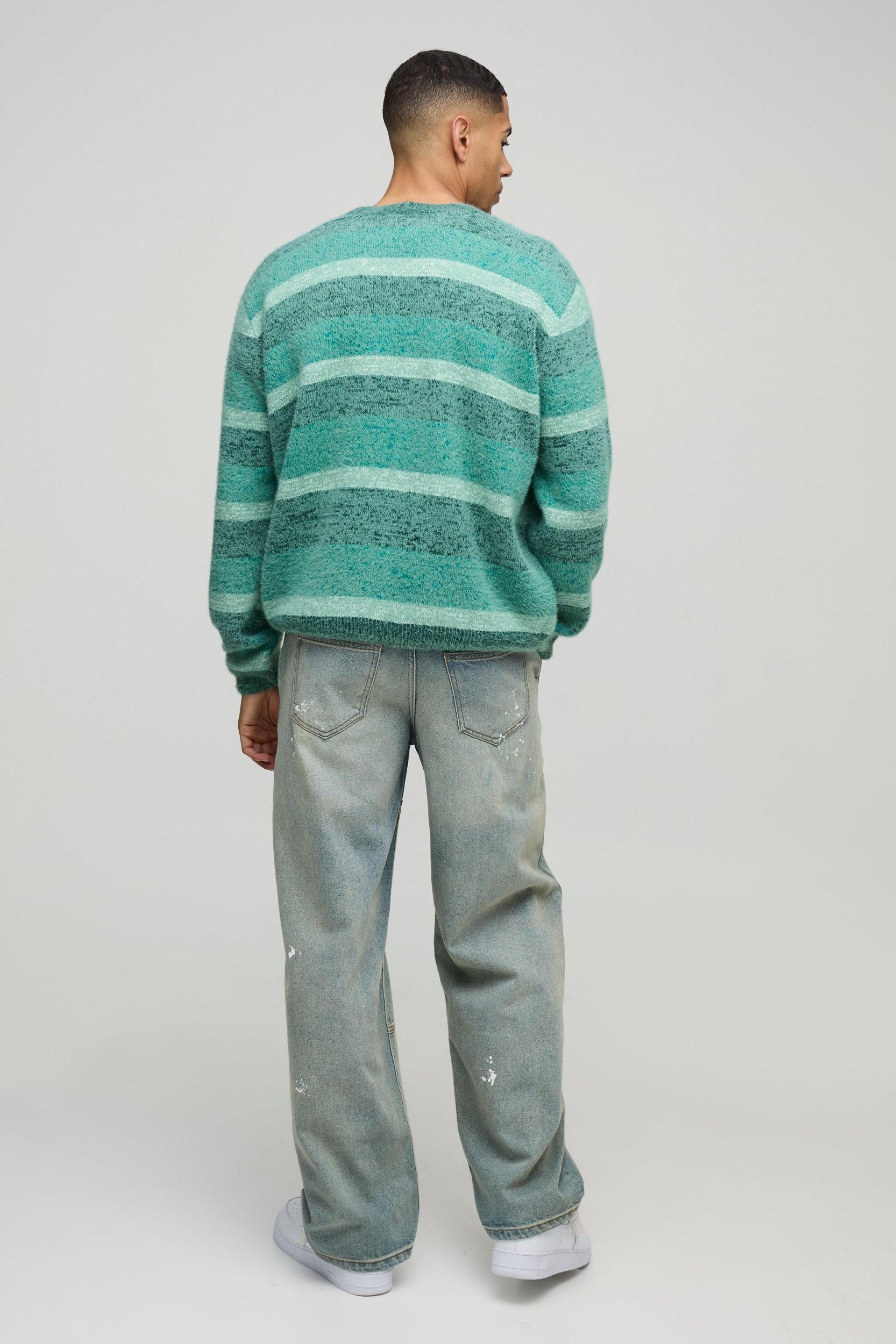 Boxy Brushed Stripe Knitted Cardigan | boohooMAN USA Product Image