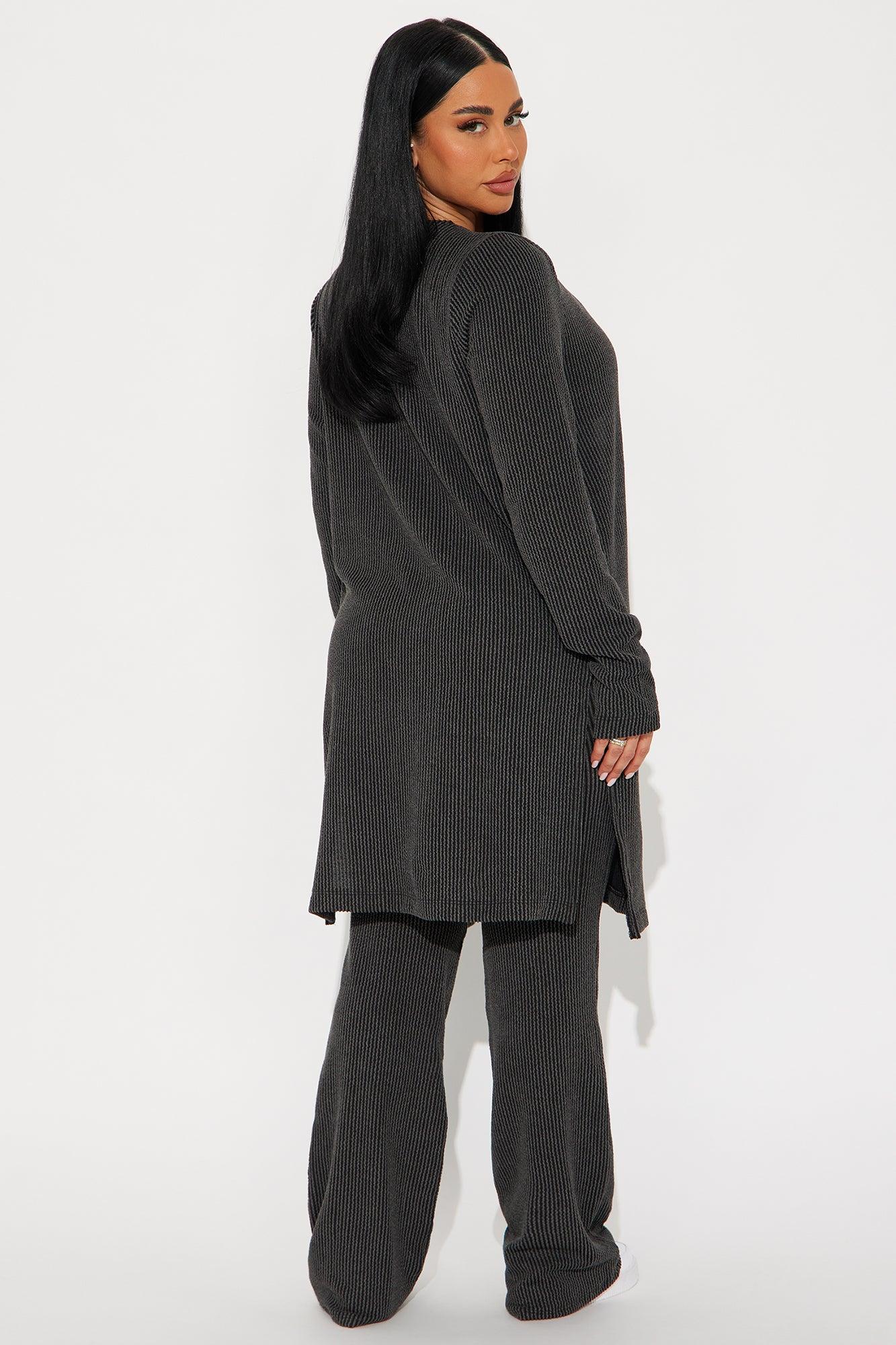 Weekend Vibe Ribbed 3 Piece Pant Set - Charcoal Product Image