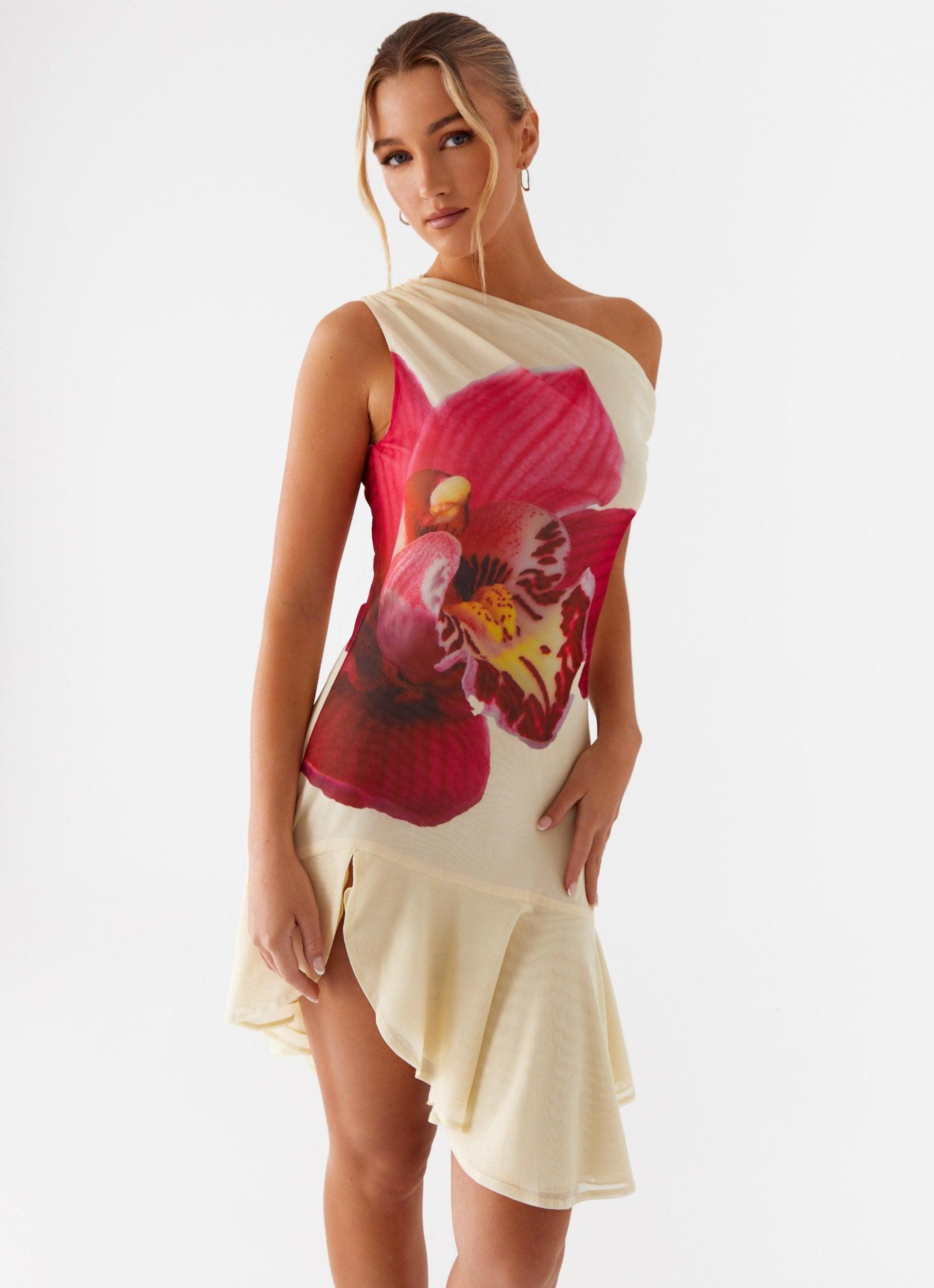 Clementina One Shoulder Mini Dress - Yellow Product Image