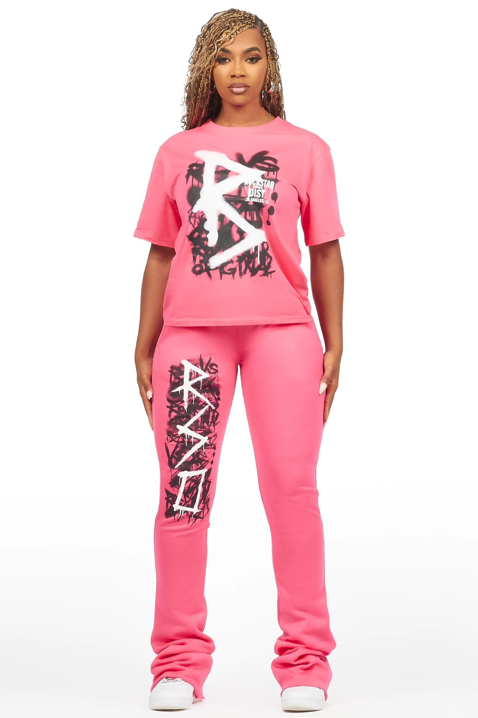 Nahomy Hot Pink T-Shirt Trackset Female Product Image