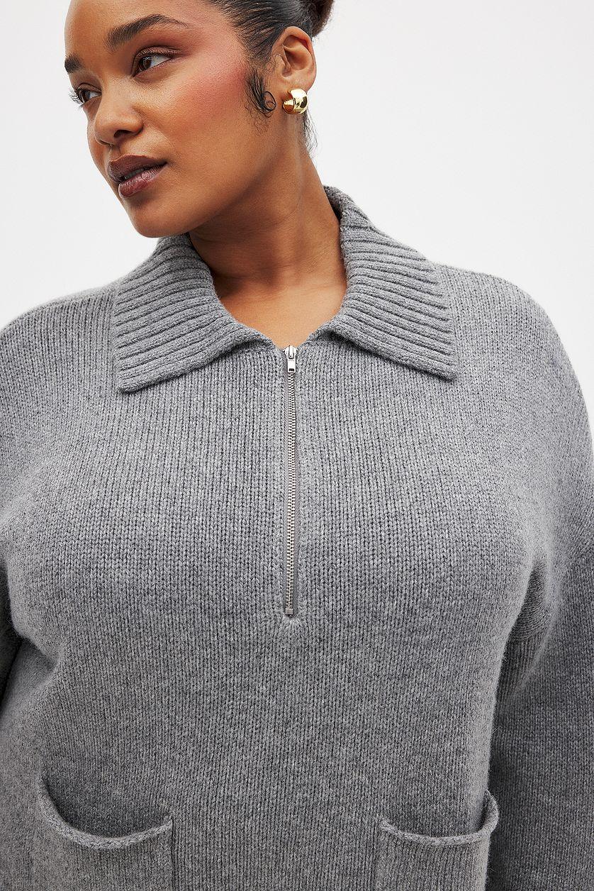 Wool Blend Zip Detail Knitted Sweater Product Image
