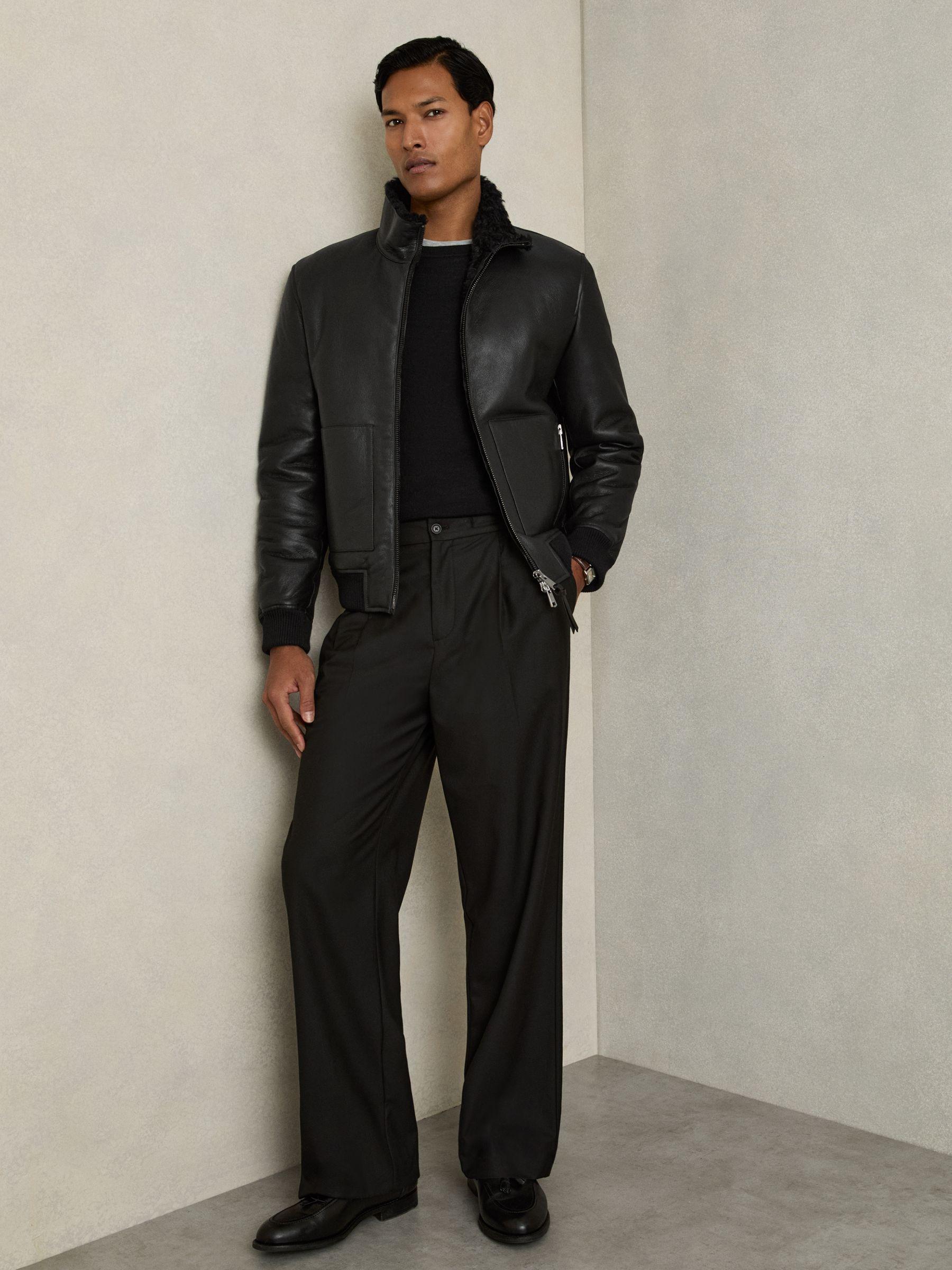 Shearling Lined Leather Jacket in Black Product Image