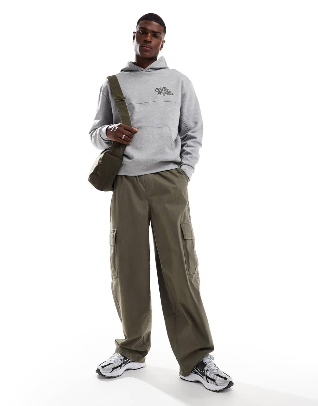 ASOS DESIGN oversized hoodie with graffiti chest and back print in gray heather Product Image