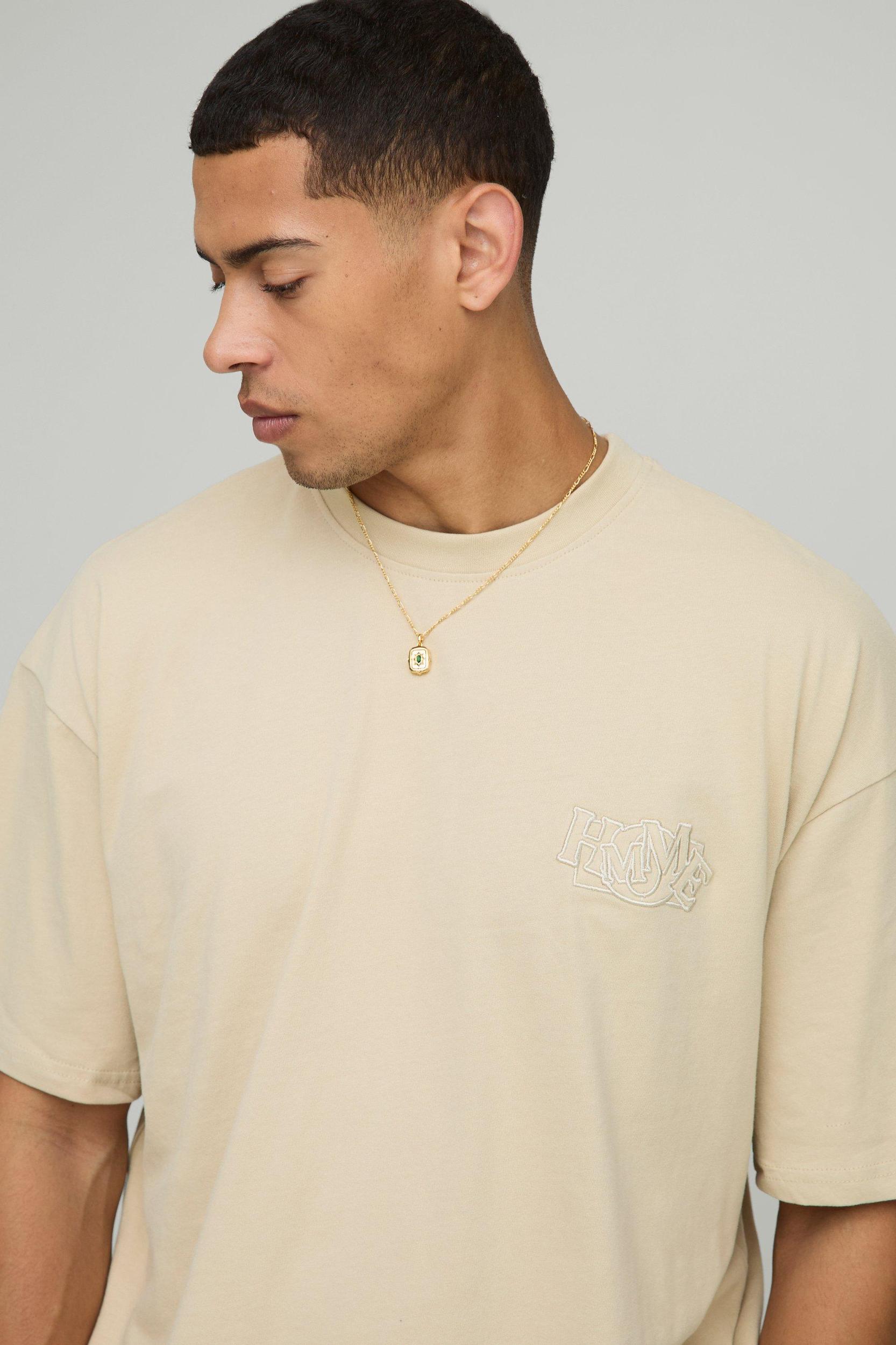 Oversized Boxy Homme Applique Peached T-Shirt | boohooMAN USA Product Image