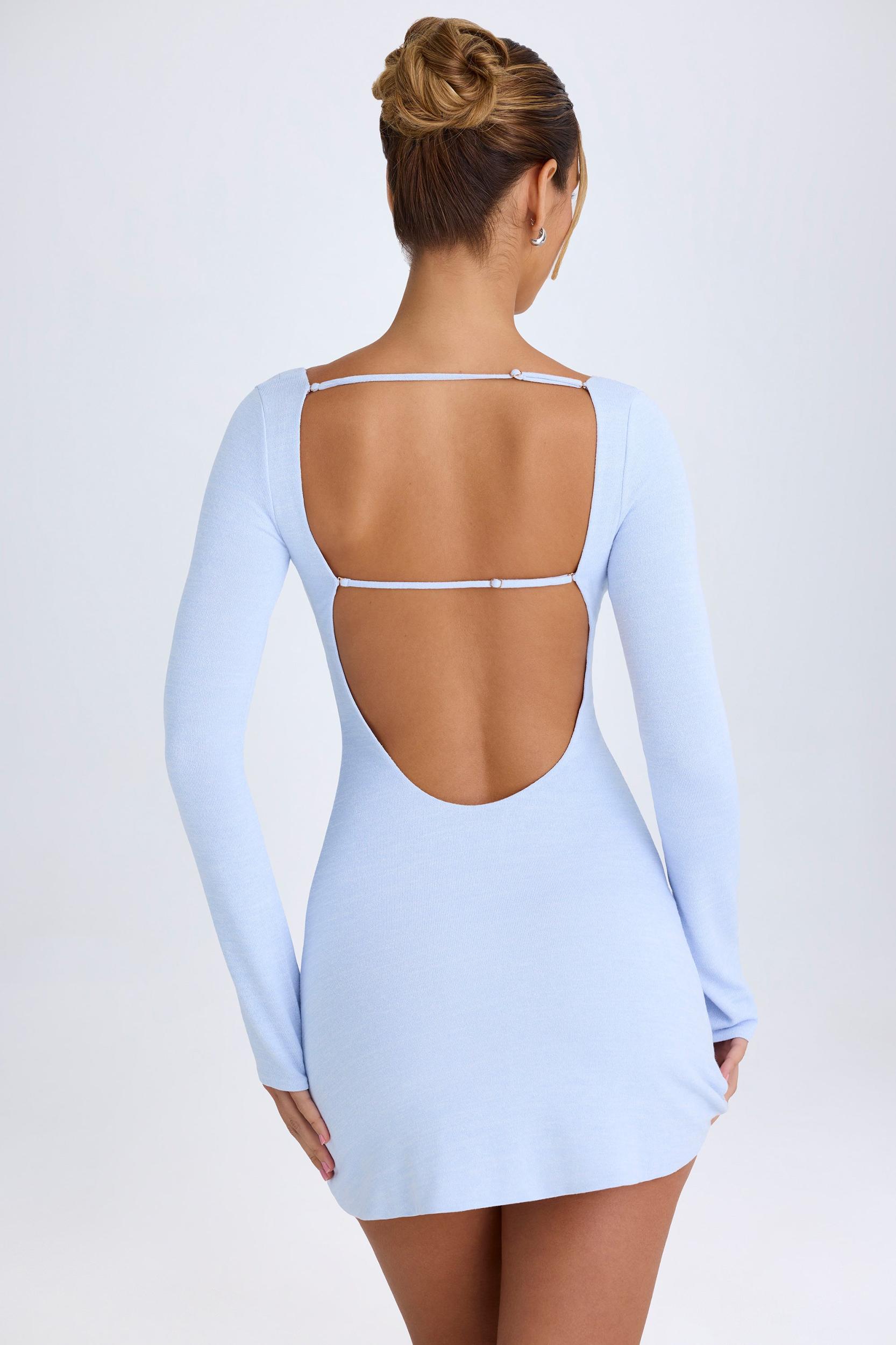 Cut-Out Long-Sleeve Mini Dress in Periwinkle Blue Product Image