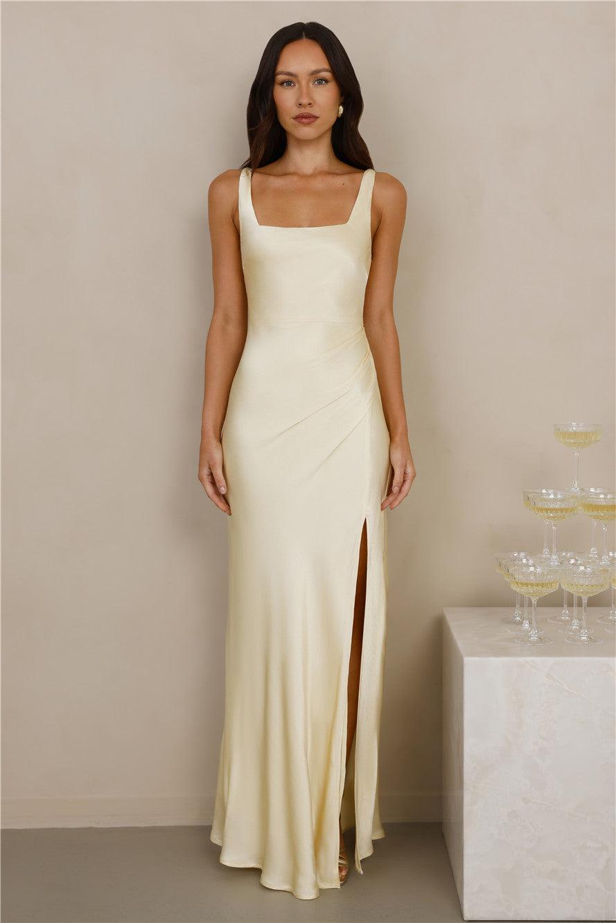 The Evelina Satin Maxi Dress Yellow Product Image