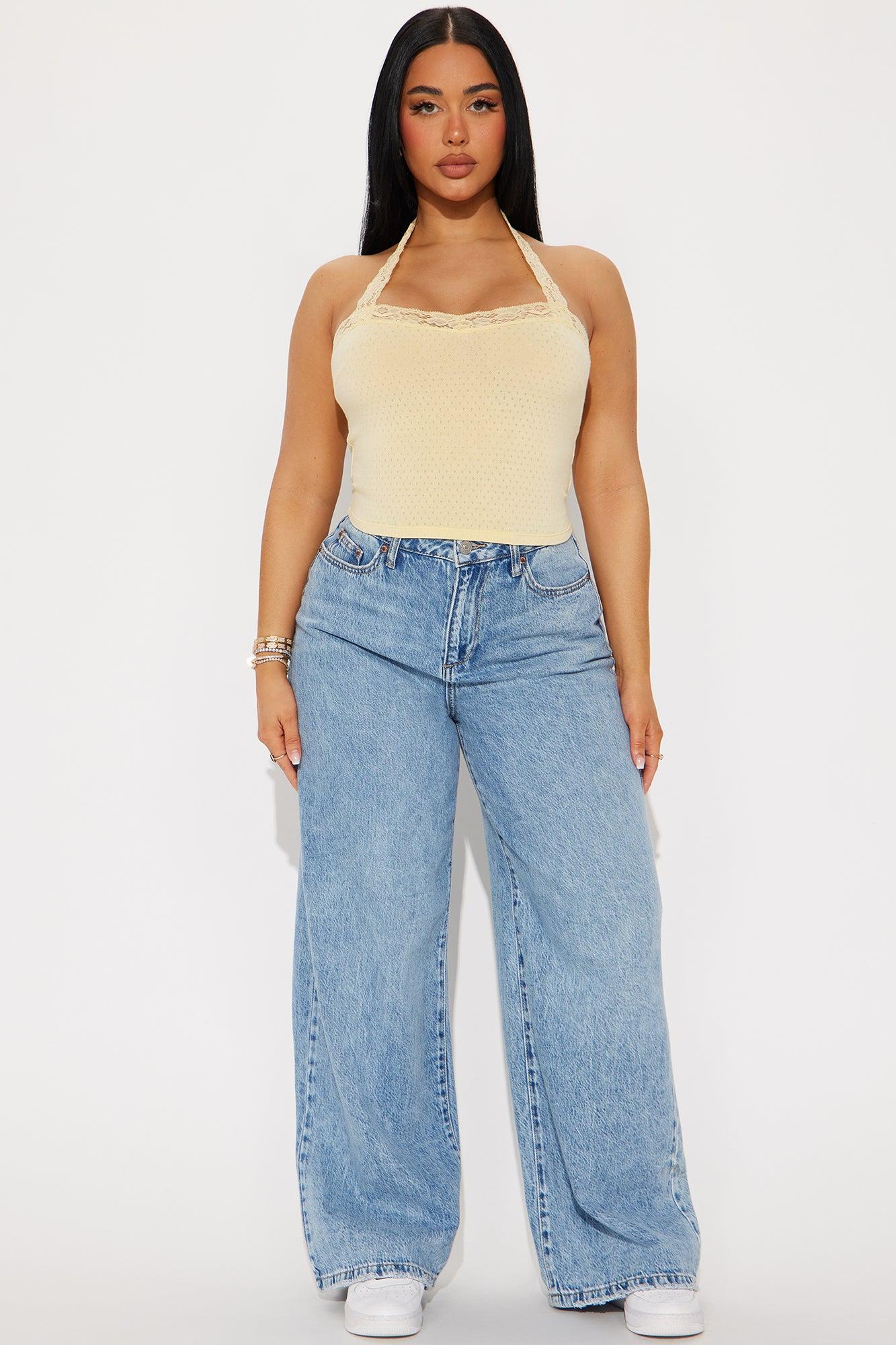 Easy Going Lace Trim Halter Top - Yellow Product Image