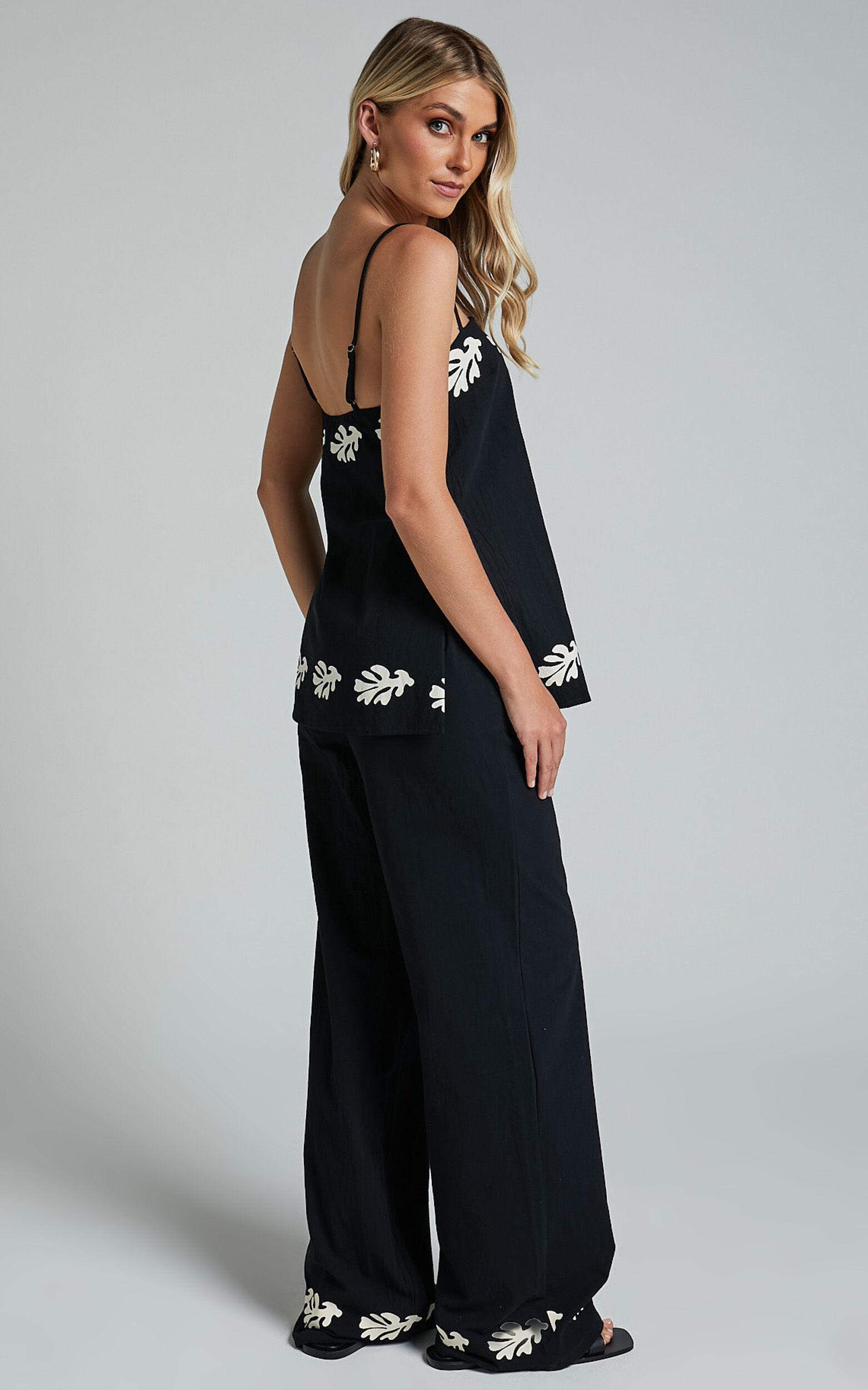 Runaway The Label - Amalia Linen Blend Pant in Black/Sand Product Image