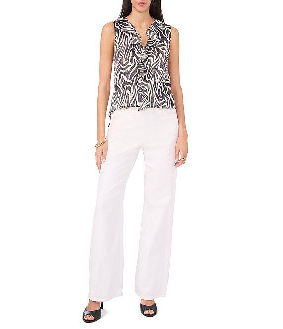 Vince Camuto Satin Zebra Print V-Neck Sleeveless Ruffle Front Blouse Product Image