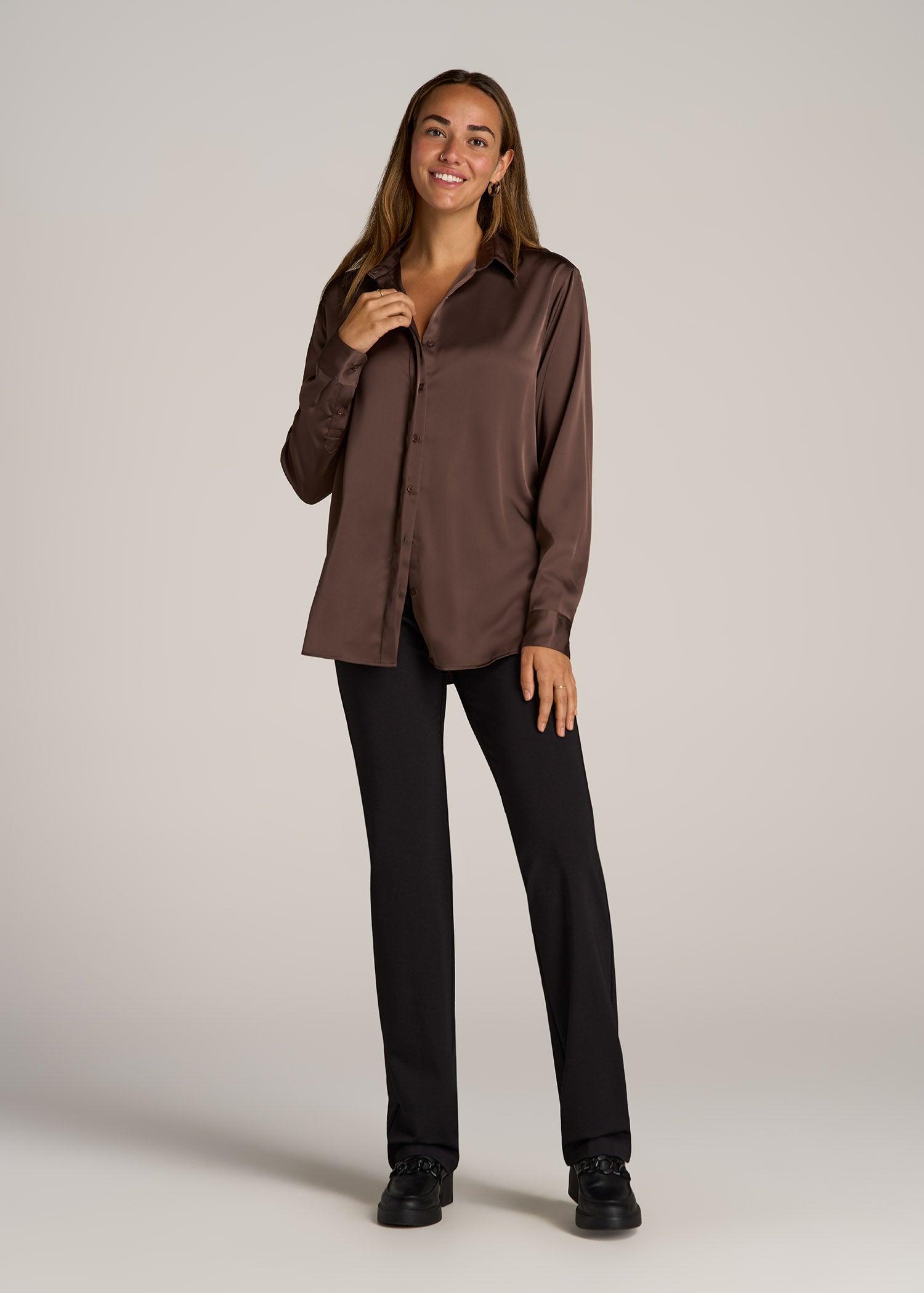 Relaxed Button-Up Blouse for Tall Women in Chocolate Mocha Female Product Image