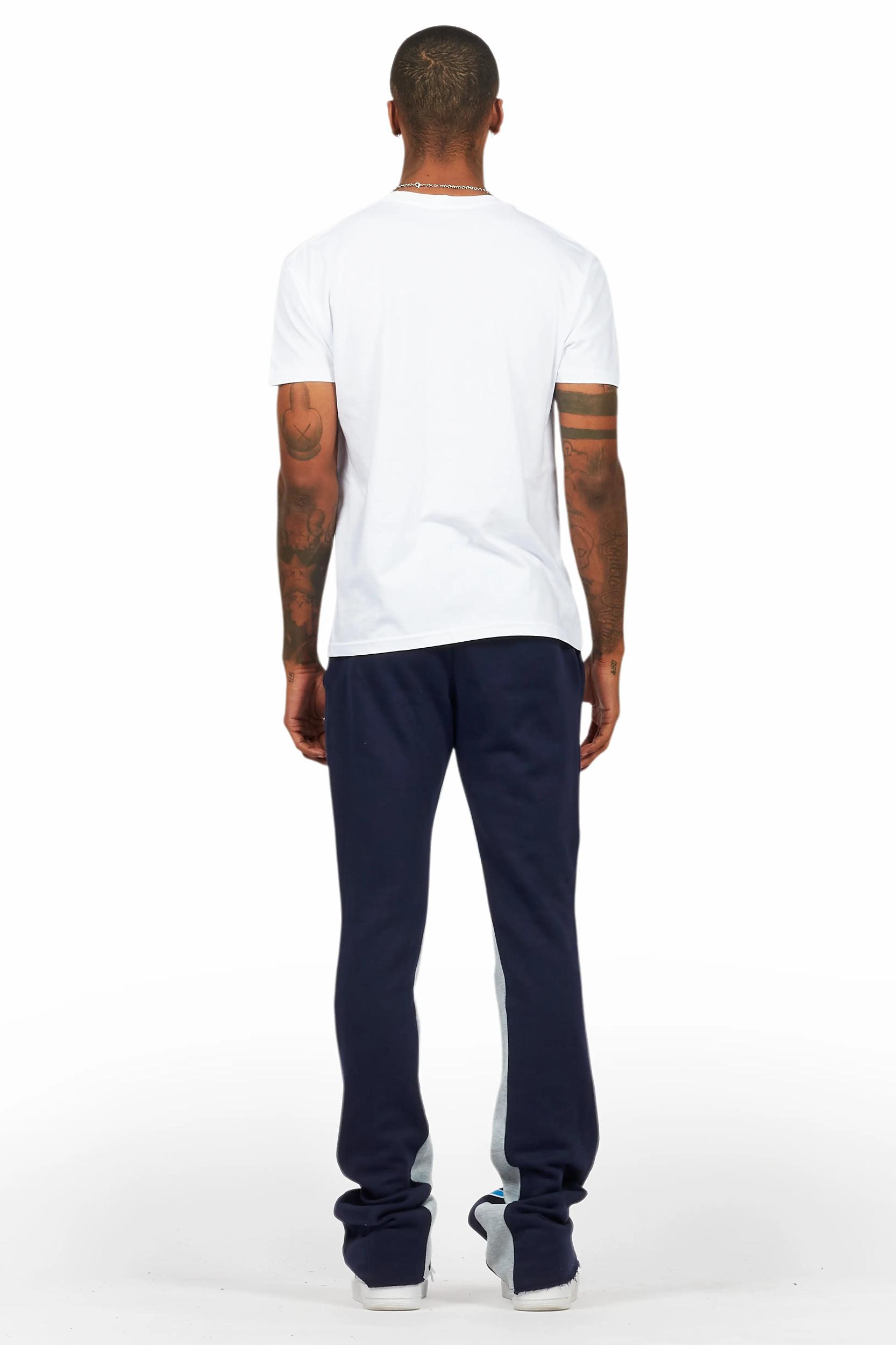 Beno White/Navy T-Shirt/Baggy Stacked Pant Set Male Product Image