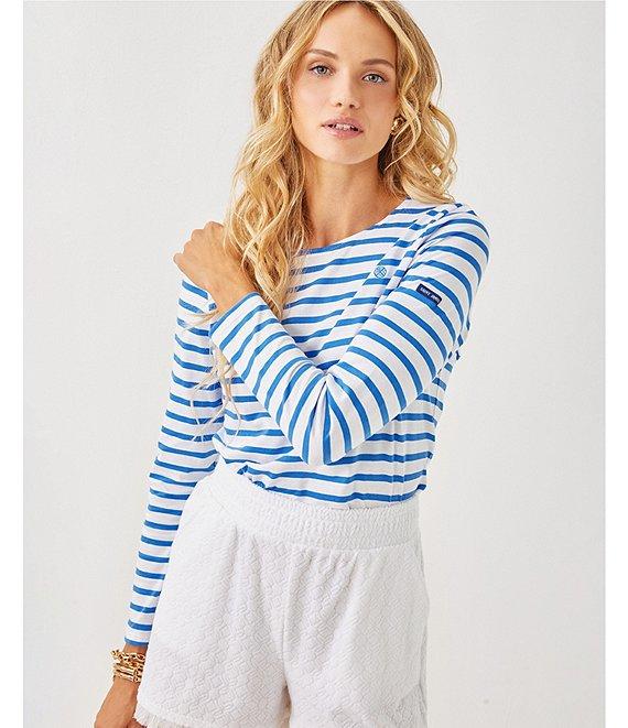 Lilly Pulitzer x Saint James Minquidame Contrast Stripe Round Neck Long Sleeve Cotton Tee Product Image