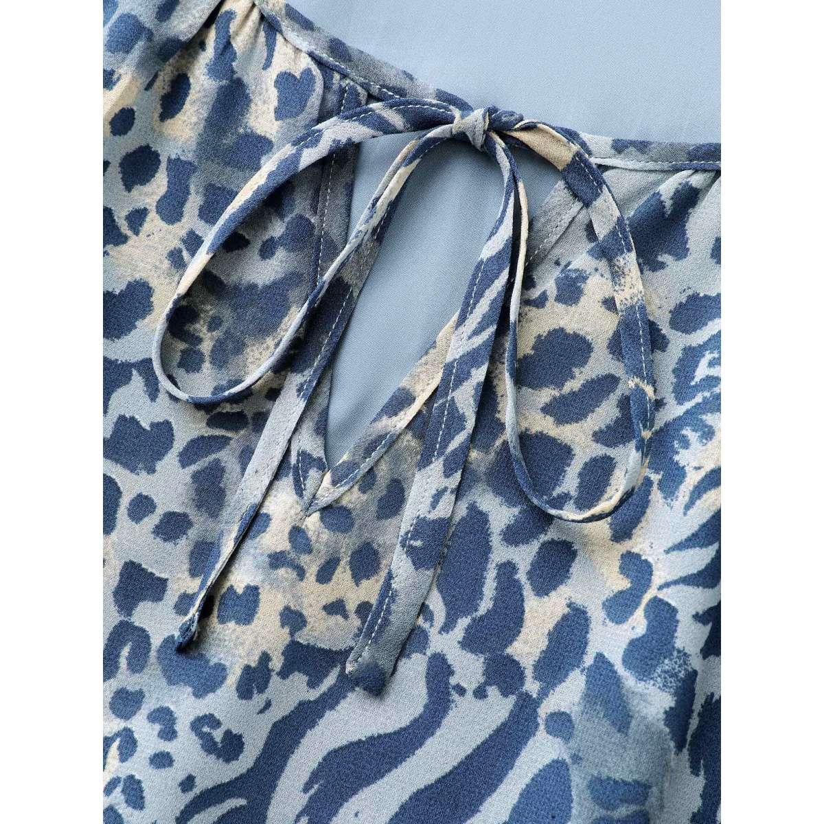 Plus Size Leopard Print Chiffon Tie Knot Dress Stone Women Elegant Tie knot V-neck Long Sleeve Curvy BloomChic 12/L Product Image