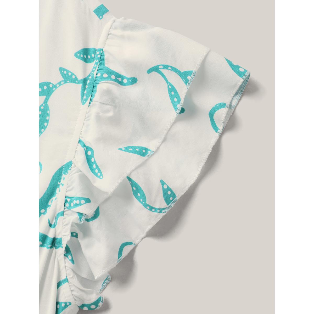 Plus Size Geometric Print V Neck Midi Dress Teal Women V-neck Cap Sleeve Curvy BloomChic 26/4X Product Image