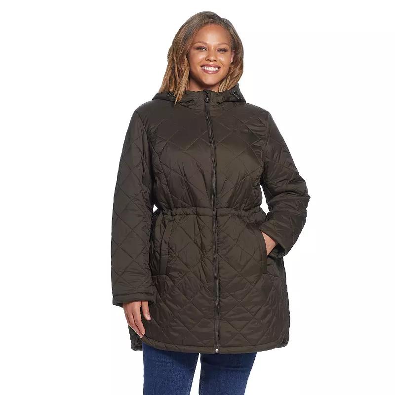 Plus Size Weathercast Hood Quilted Anorak Jacket, Women's, Size: 1XL, Green Product Image