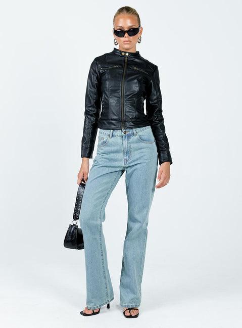 Pottsville Faux Leather Moto Jacket Black Product Image