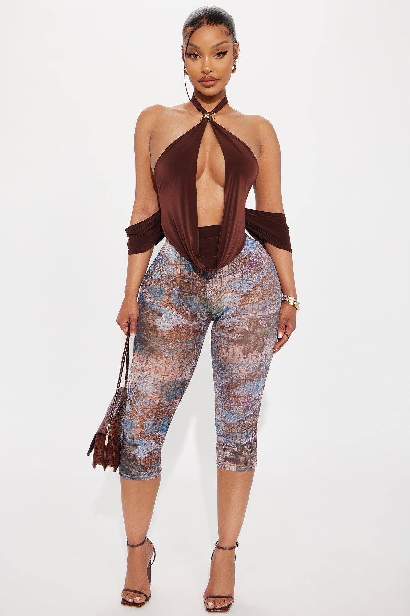 Joni Y Neck Backless Halter Top - Chocolate Female Product Image