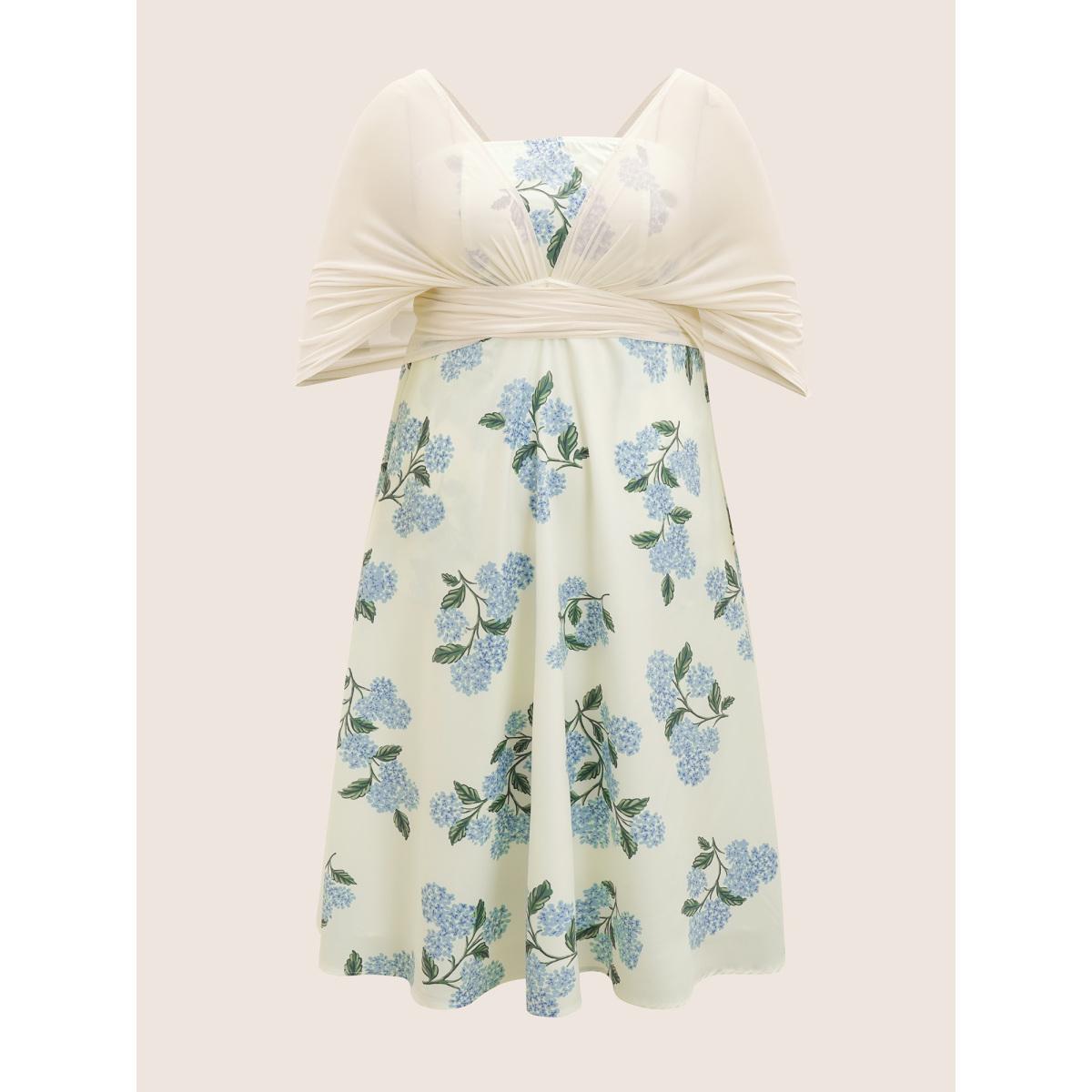 Plus Size Everywhere Dress - Floral Breathable Gauze Shoulder Dress LightBlue Women Elegant One-shoulder neck Sleeveless Curvy BloomChic 12/L Product Image