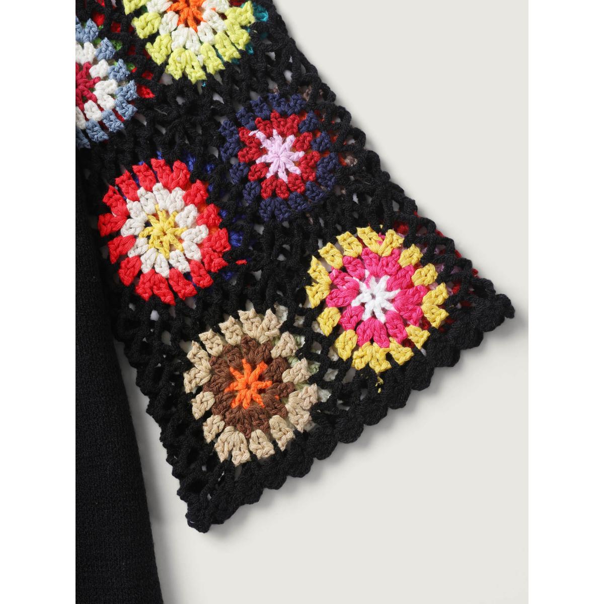 Plus Size Crochet Floral Tie Cut-Out Cardigan Black Women Playful Loose Long Sleeve Casual Cardigans BloomChic 18-20/2X Product Image