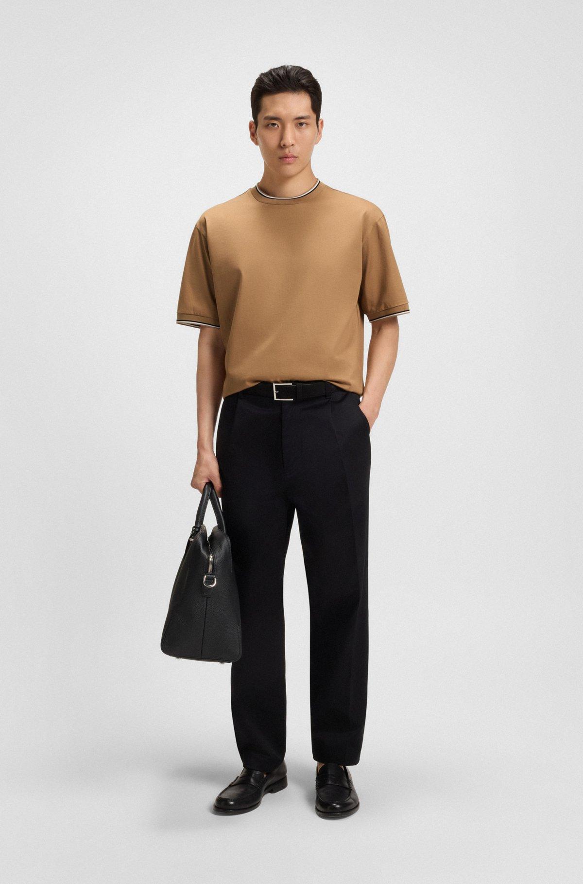 Mercerized-cotton T-shirt with striped cuffs Product Image