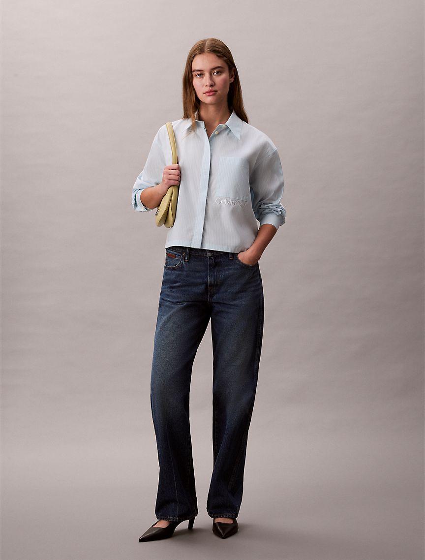 Cropped Boxy Button-Down Shirt  Product Image