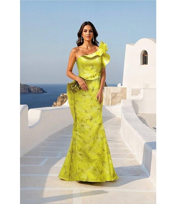 Terani Couture One Shoulder Jacquard Ruffle Long Gown Product Image