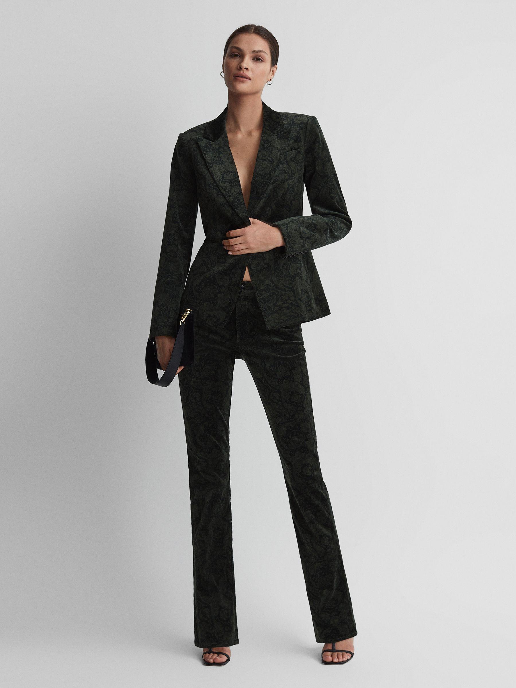 Paige Velvet Single Breasted Blazer in Dark Forest Product Image