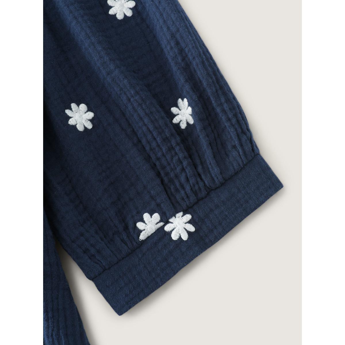 Plus Size Pure Cotton Embroidered Square Neck Midi Dress Navy Women Leisure Embroidered Square Neck Elbow-length sleeve Curvy BloomChic 30/6X Product Image